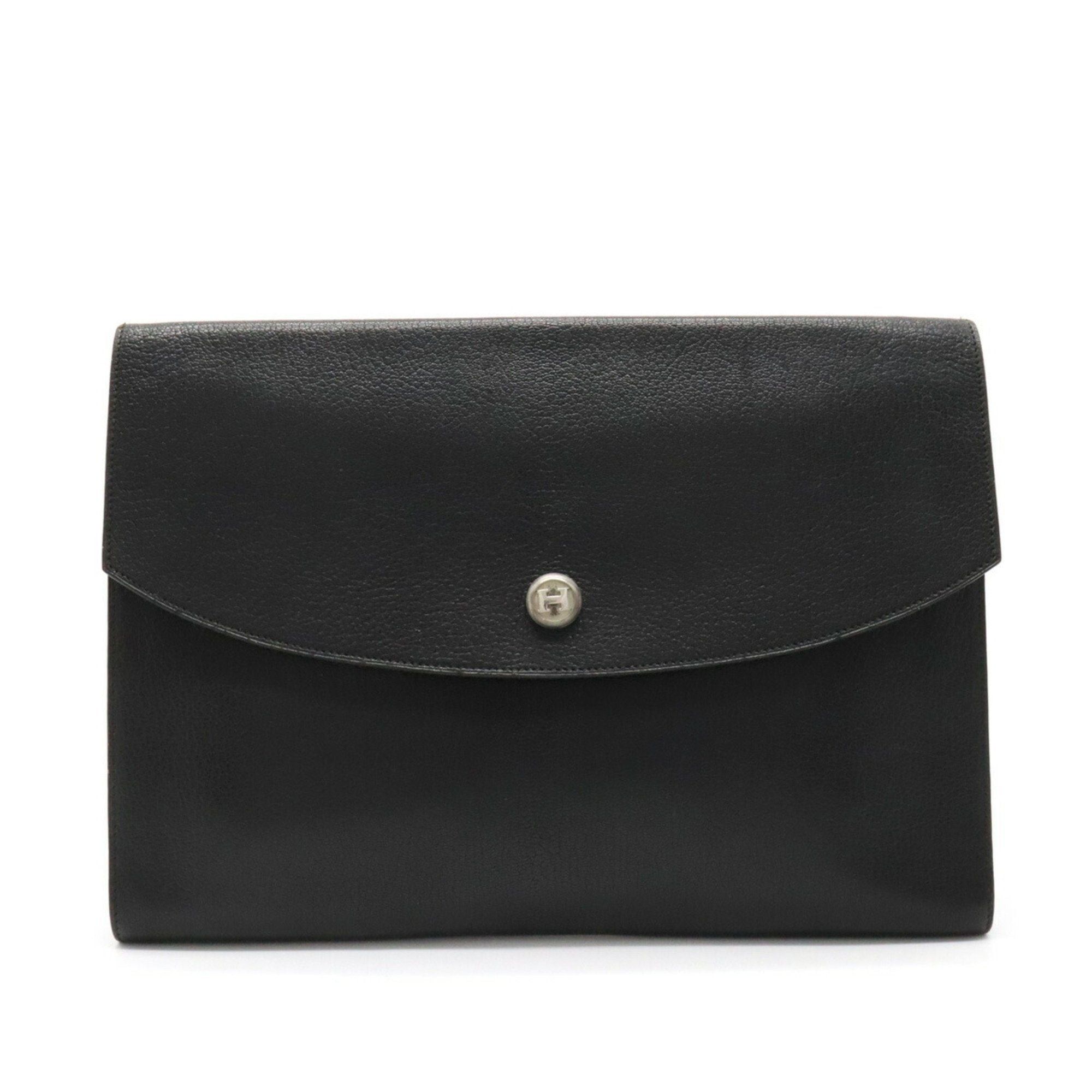 image of Hermes Pochette Rio Clutch Bag Second Leather Black C Engraved, Women's