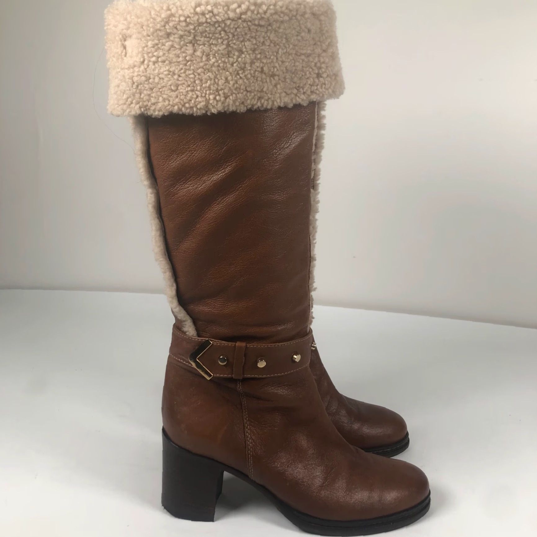 Vintage VINTAGE Napoleoni Boots Women Brown Knee High 9 US / 40 EU Leather Block Heel 3.5” Fur Trim Zipper Winter 70s Bohemian Size US 9 / IT 39 - 6 Thumbnail