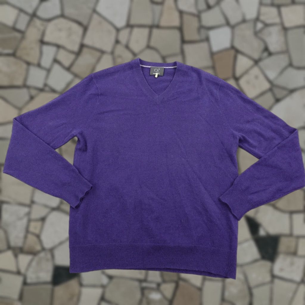 Vintage Qi Sweater Womens Large Blue 100% Cashmere V Neck Pullover Knit Jumper Top Size L / US 10 / IT 46 - 1 Thumbnail