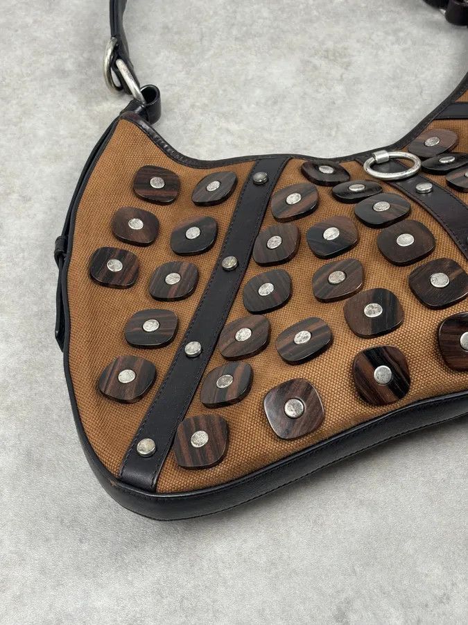Yves Saint Laurent Yves Saint Laurent Brown Leather Wood Studded Shoulder Bag Size ONE SIZE - 7 Thumbnail