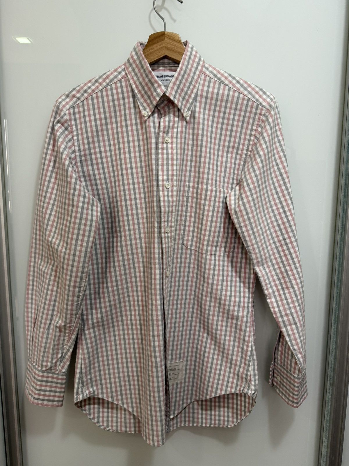 Thom Browne Thom Browne White Shirt with Black Red Grid Pattern Size US S / EU 44-46 / 1 - 1 Thumbnail