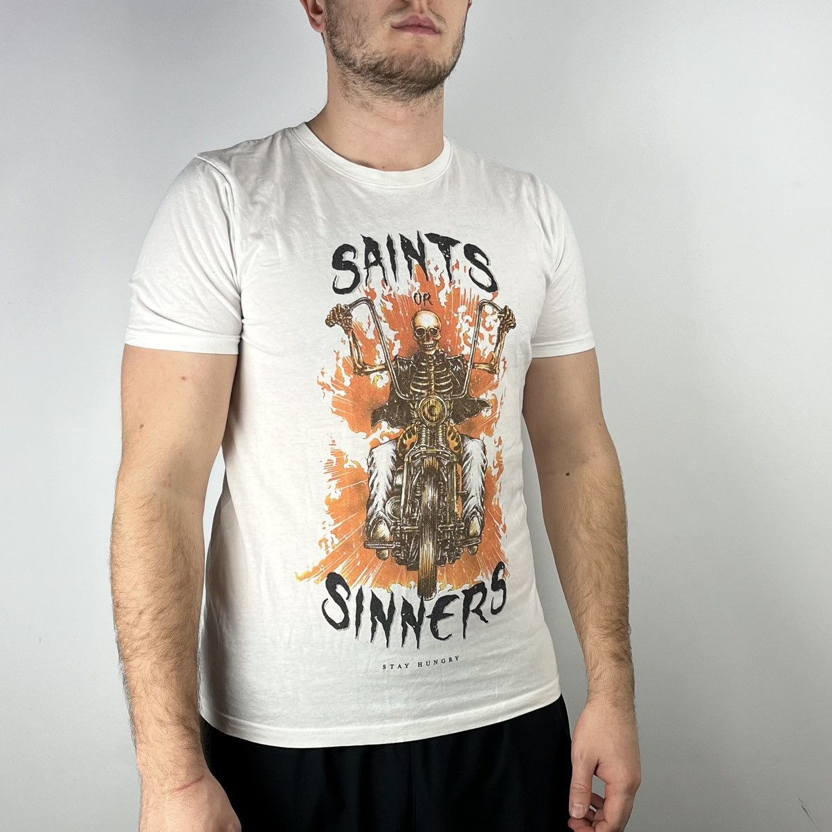 Band Tees Skull biker Tshirt saints sinners size Medium band tee Size US M / EU 48-50 / 2 - 1 Thumbnail
