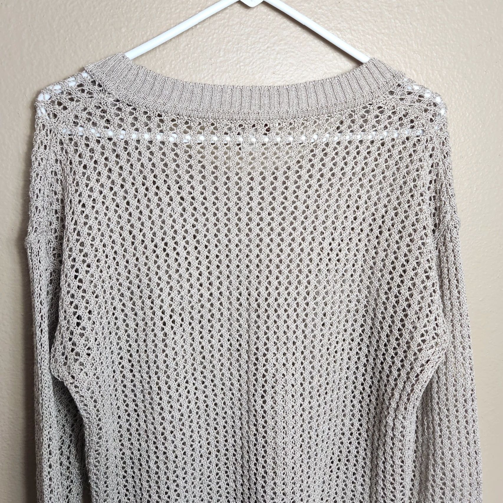 Coldwater Creek Coldwater Creek Womens Beige Ramie Blend Crochet Open Knit Crewneck LS Sweater |M| Size M / US 6-8 / IT 42-44 - 5 Thumbnail