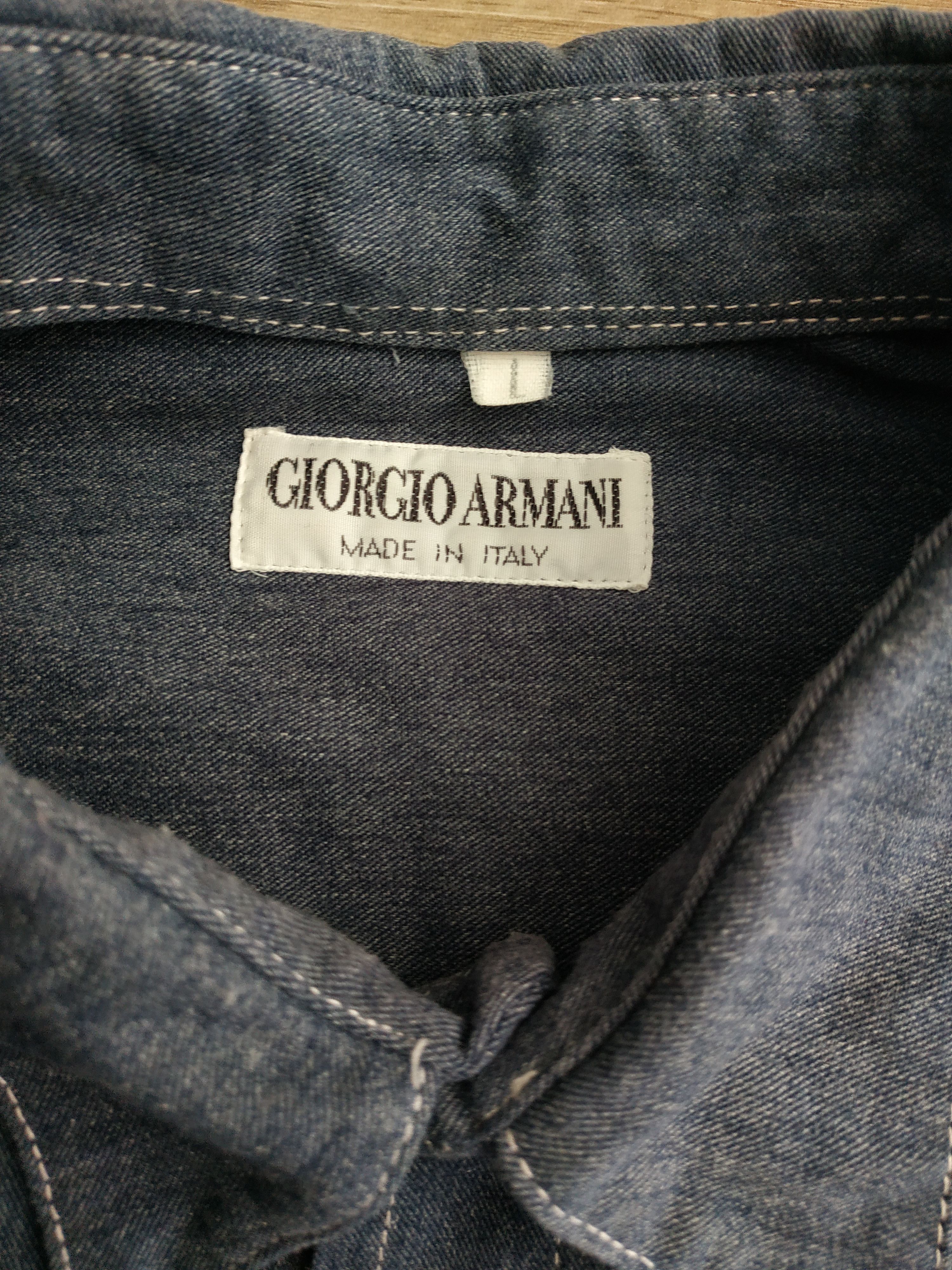 Giorgio Armani Armani Men's Vintage 80's Denim Button Up Shirt, s. LARGE Size US L / EU 52-54 / 3 - 9 Thumbnail