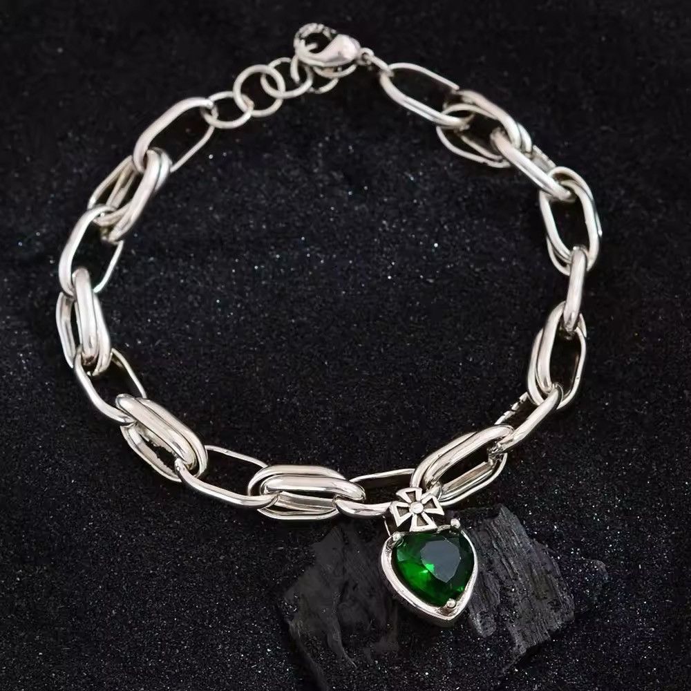 Jewelry Love Heart Shiny Green Crystal Bracelet Size ONE SIZE - 4 Thumbnail