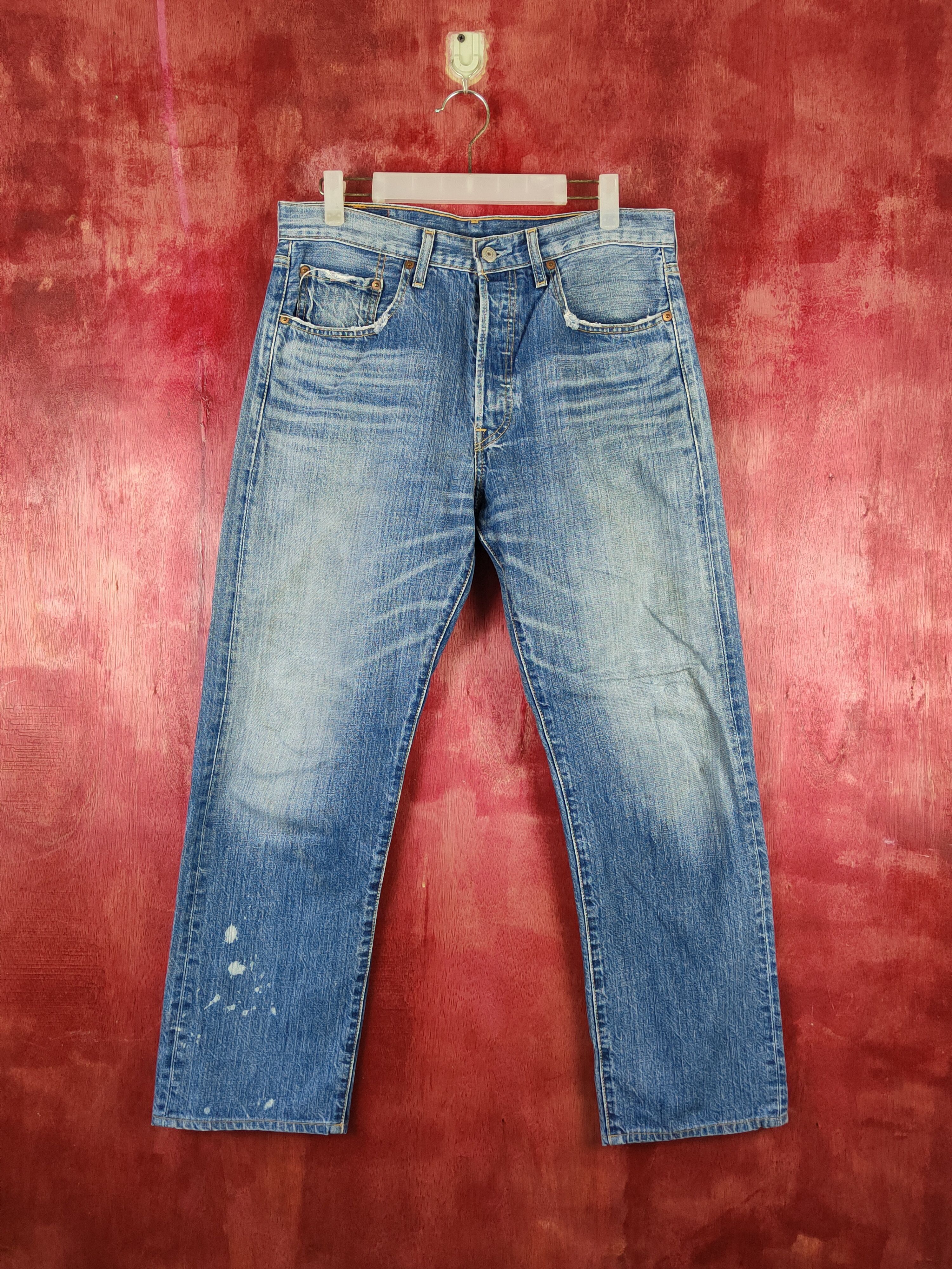 Japanese Brand 501 Levi's Blue Distressed Ripped Jeans #S1830 Size US 33 - 1 Thumbnail