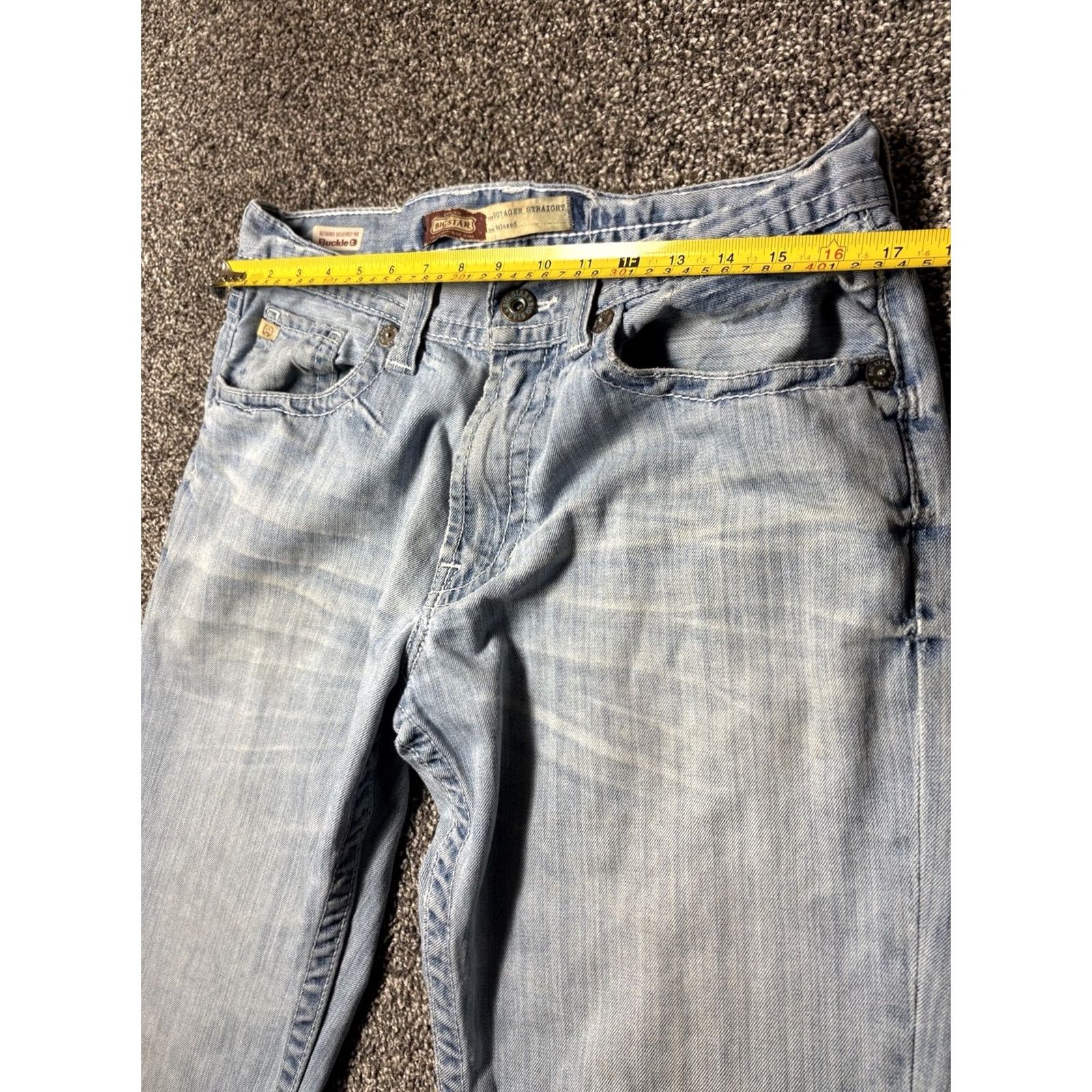 Denime BIG STAR Voyager Straight Jeans Mens 34x32 Blue Distressed Denim Light Wash Jeans Mens Regular 34 Blue Distressed Pockets Vintage: No 90s? Size US 34 / EU 50 - 4 Thumbnail
