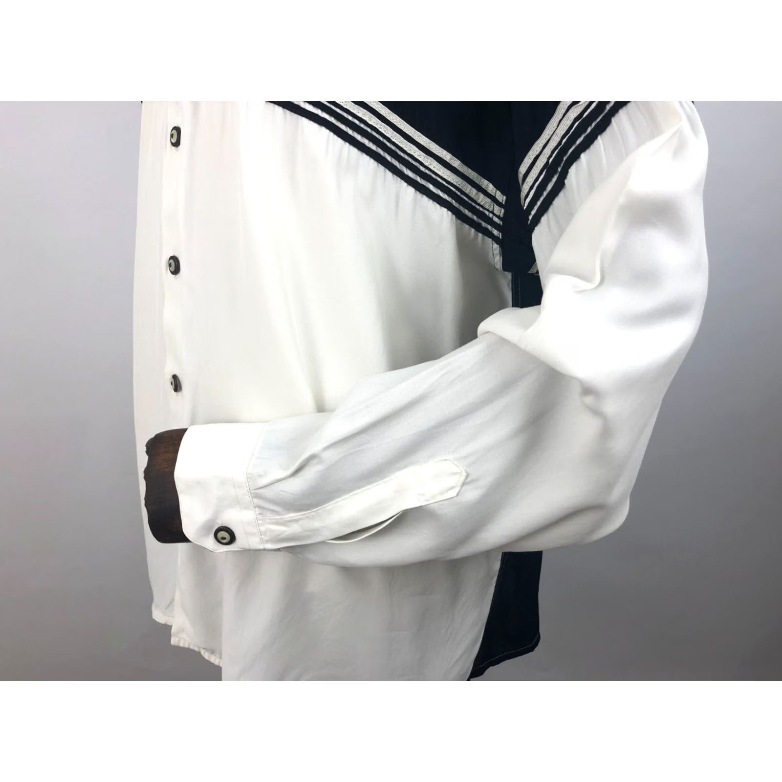 Vintage Maurice Emde Shirt Button-Up Men 5 Black Striped Viscose Regular Long Sleeve Collared Fall Spring Summer Weekender-Style Women? Size US S / EU 44-46 / 1 - 7 Thumbnail