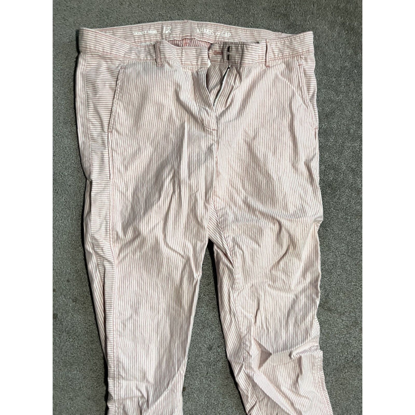 Gap Gap Khakis Skinny Mini Women's Pants Size 12 Pink Striped Fall Casual Stretch Flat Front Cotton Blend Button Pants Womens Size 34" / US 12 / IT 48 - 5 Thumbnail
