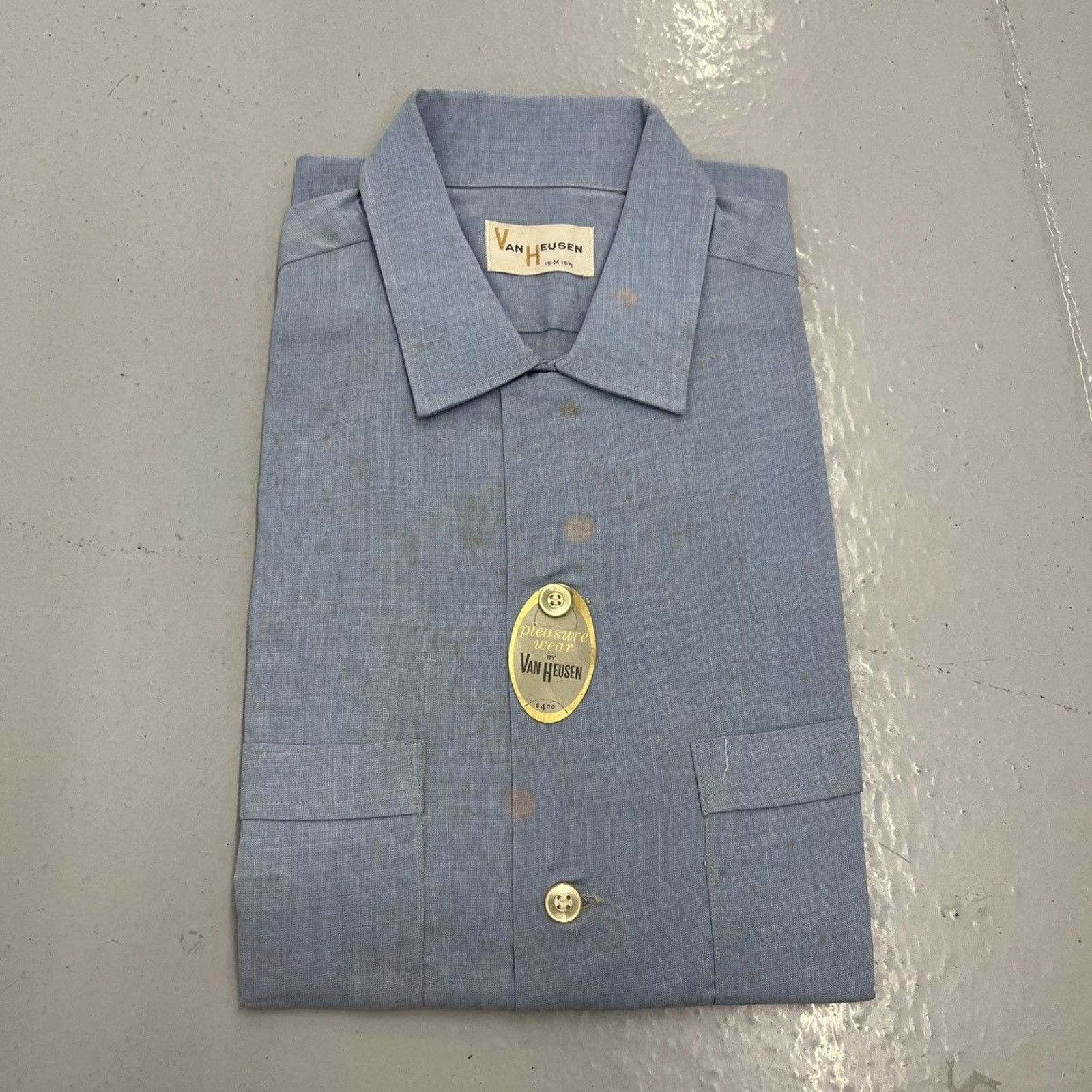 Van Heusen NOS Vintage 60s Van Heusen Blue Pattern Cotton Loop Collar Size US M / EU 48-50 / 2 - 1 Thumbnail