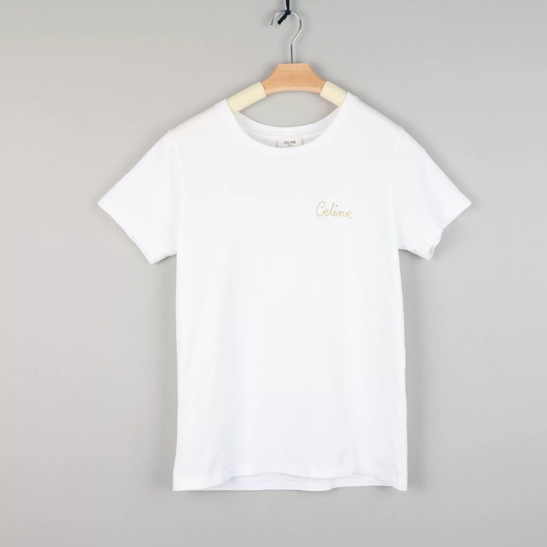 Celine Celine White Gold Embroidered Short-Sleeve T-Shirt Size S / US 4 / IT 40 - 1 Thumbnail