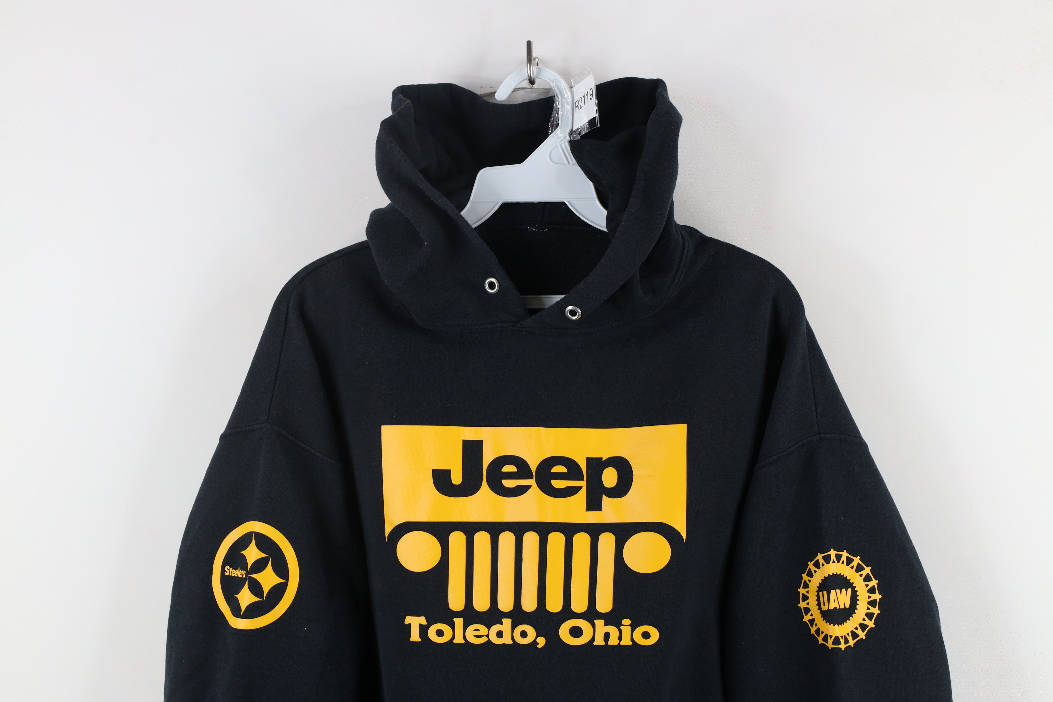 Vintage Vintage 90s UAW Jeep Toledo Ohio Hoodie Sweatshirt Black USA Size US XL / EU 56 / 4 - 2 Thumbnail