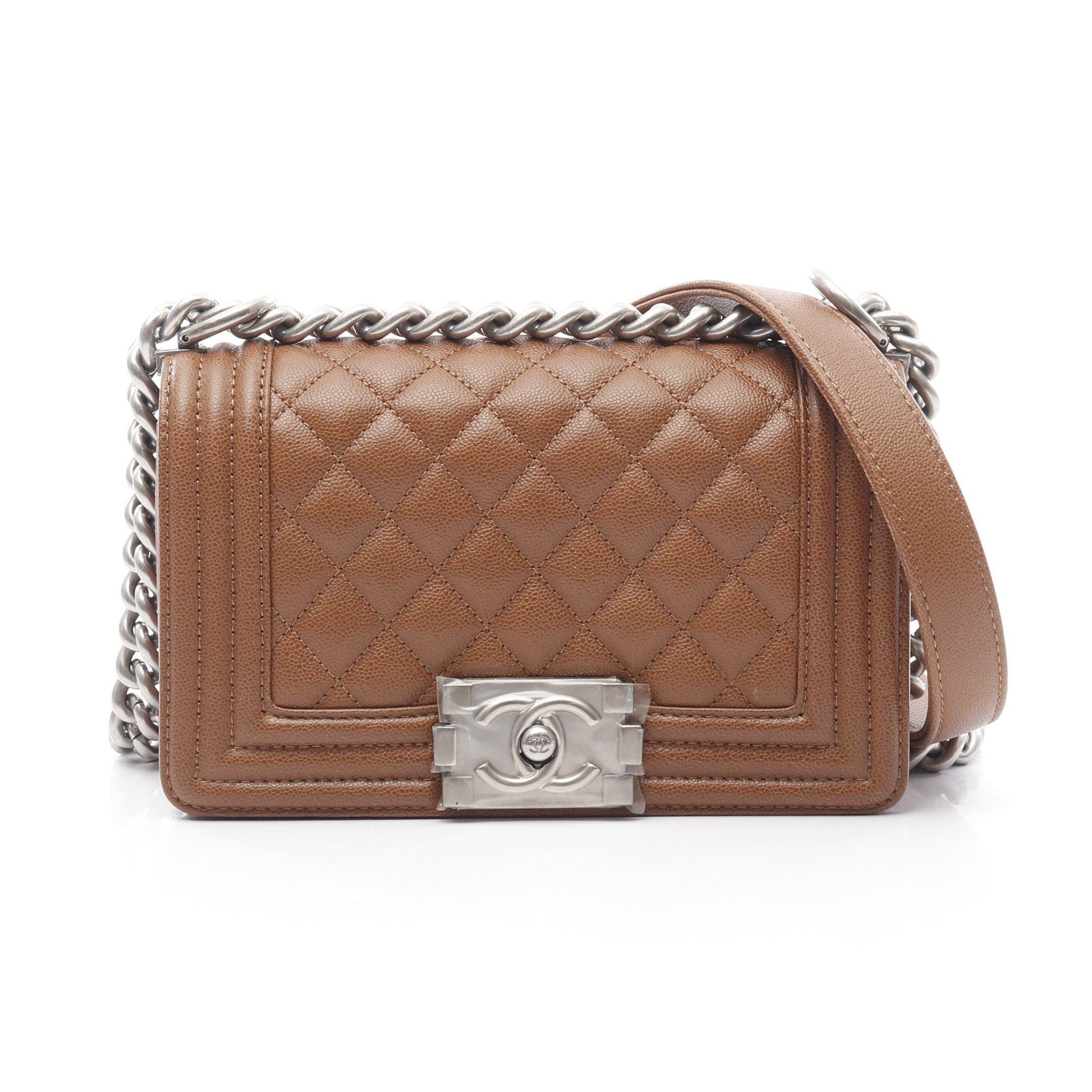 Chanel Boy Chanel Small Chain Shoulder Bag Caviar Skin Brown Silver Hardware, Women's