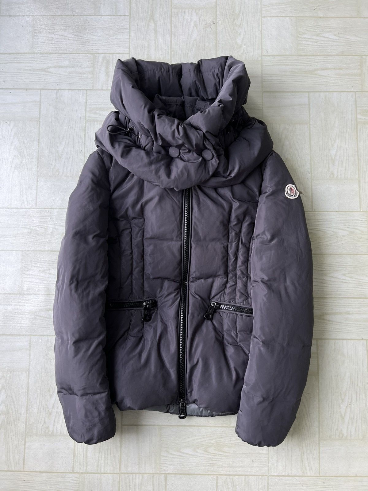 Moncler Grey/Slate Black Funnel Collar Slim Down Puffer Jkt