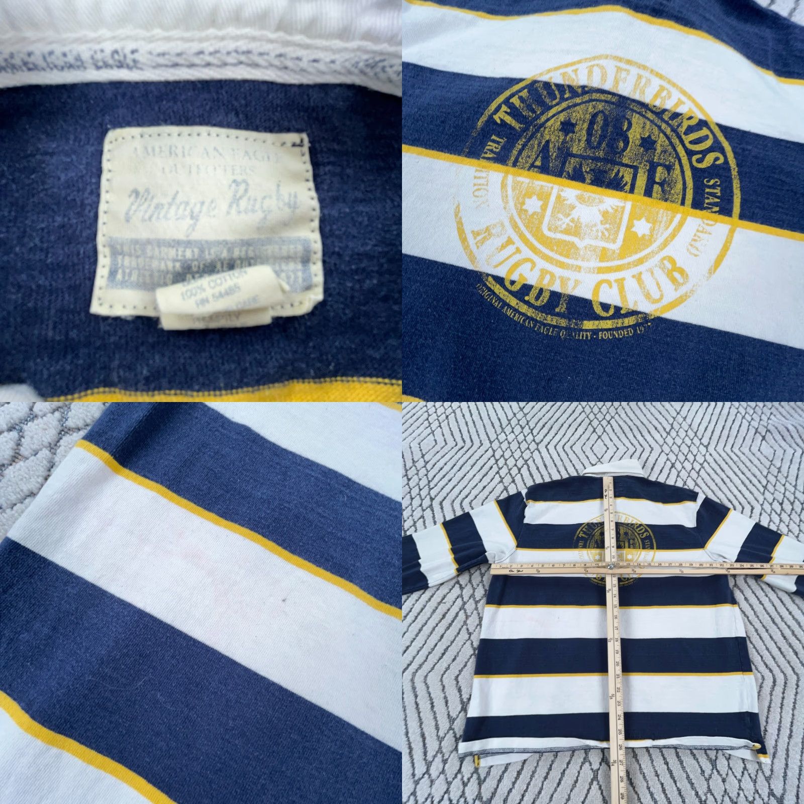 American Eagle Outfitters VINTAGE American Eagle Outfitters Rugby Shirt Men L Blue Striped Polo Size US L / EU 52-54 / 3 - 8 Thumbnail