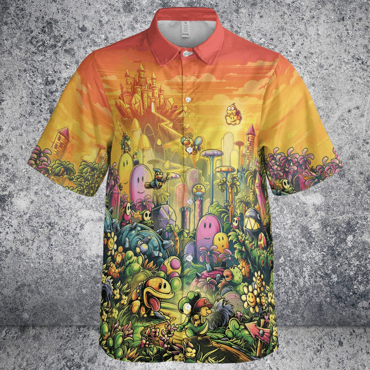 The Unbranded Brand Mushroom Kingdom Super Mario Orange Button Down Shirt Size US M / EU 48-50 / 2 - 2 Thumbnail