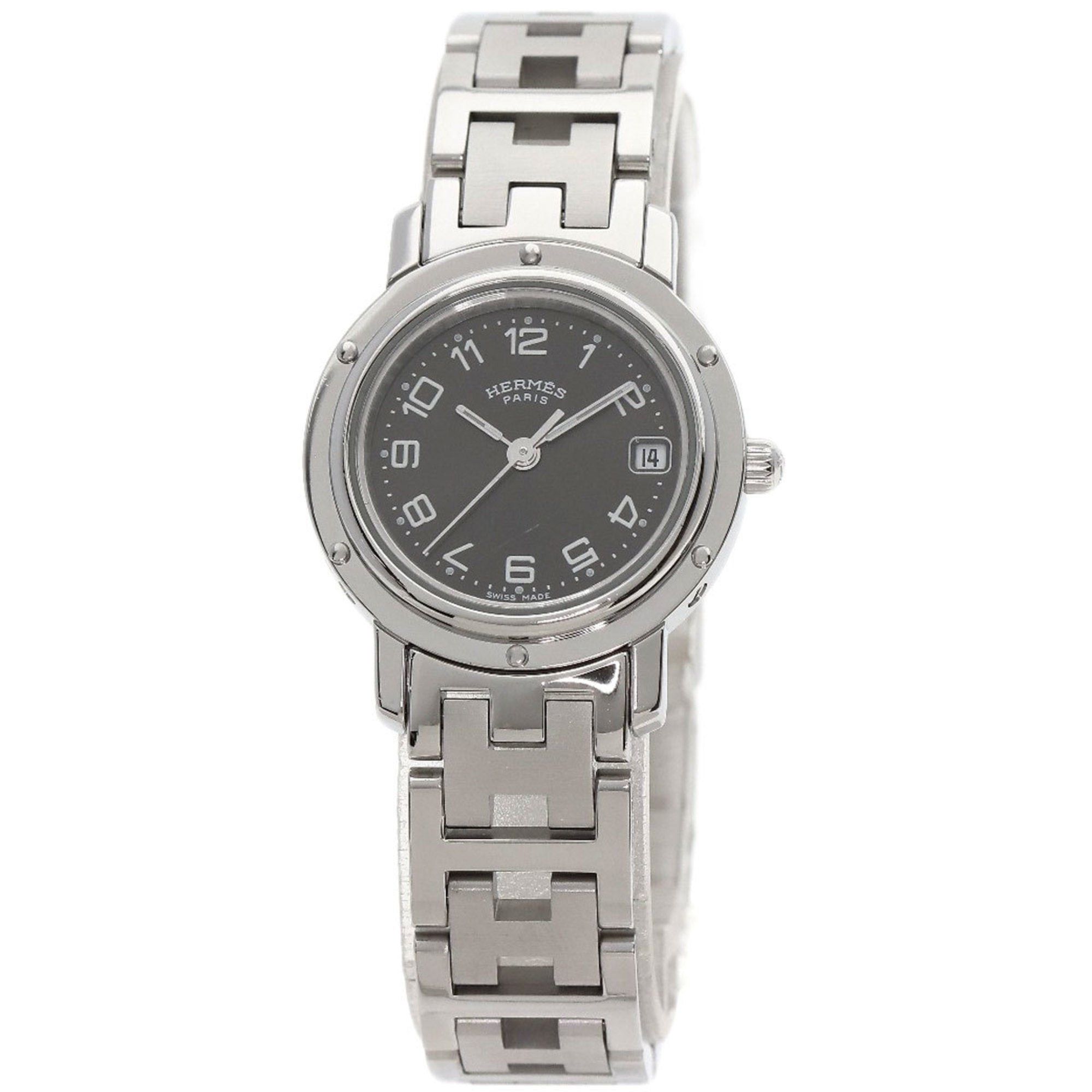 image of Hermes Cl4.210 Clipper Watch Stainless Steel/ss Ladies in Black, Women's