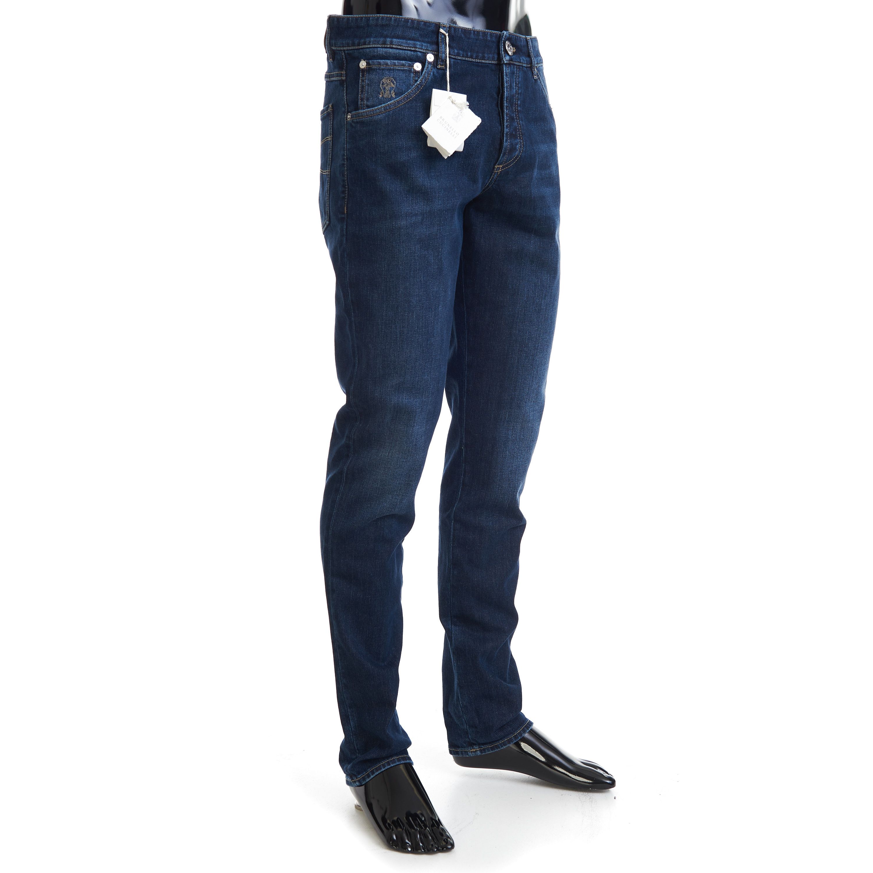 Brunello Cucinelli Slim Fit Five Pocket Jeans Trousers In Dark Blue Denim Size US 40 / EU 56 - 8 Thumbnail