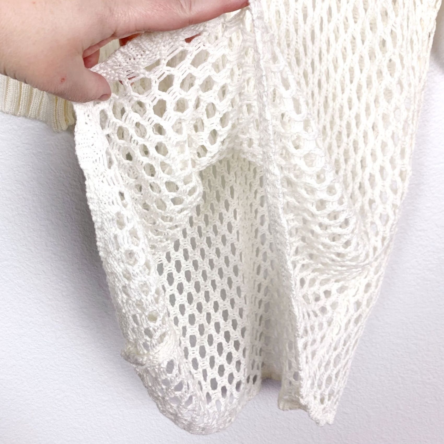 Vintage Daytrip Open Weave Ivory White Crochet Sweater Tunic Swim Cover Medium 817-MS106 Size M / US 6-8 / IT 42-44 - 3 Thumbnail