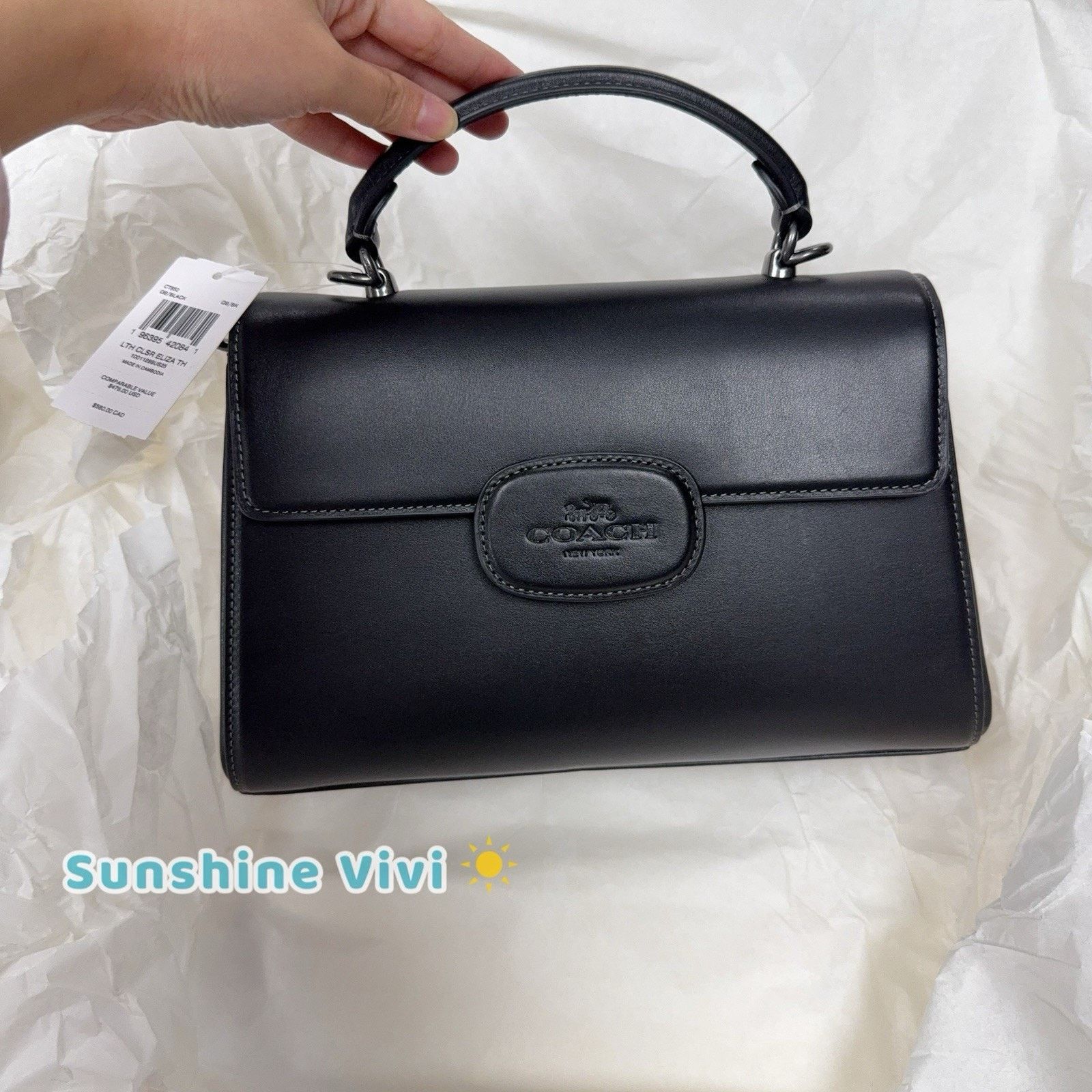 Coach NWT Coach Eliza Top Handle Bag Leather CT852, Gunmetal/Black Size ONE SIZE - 2 Thumbnail