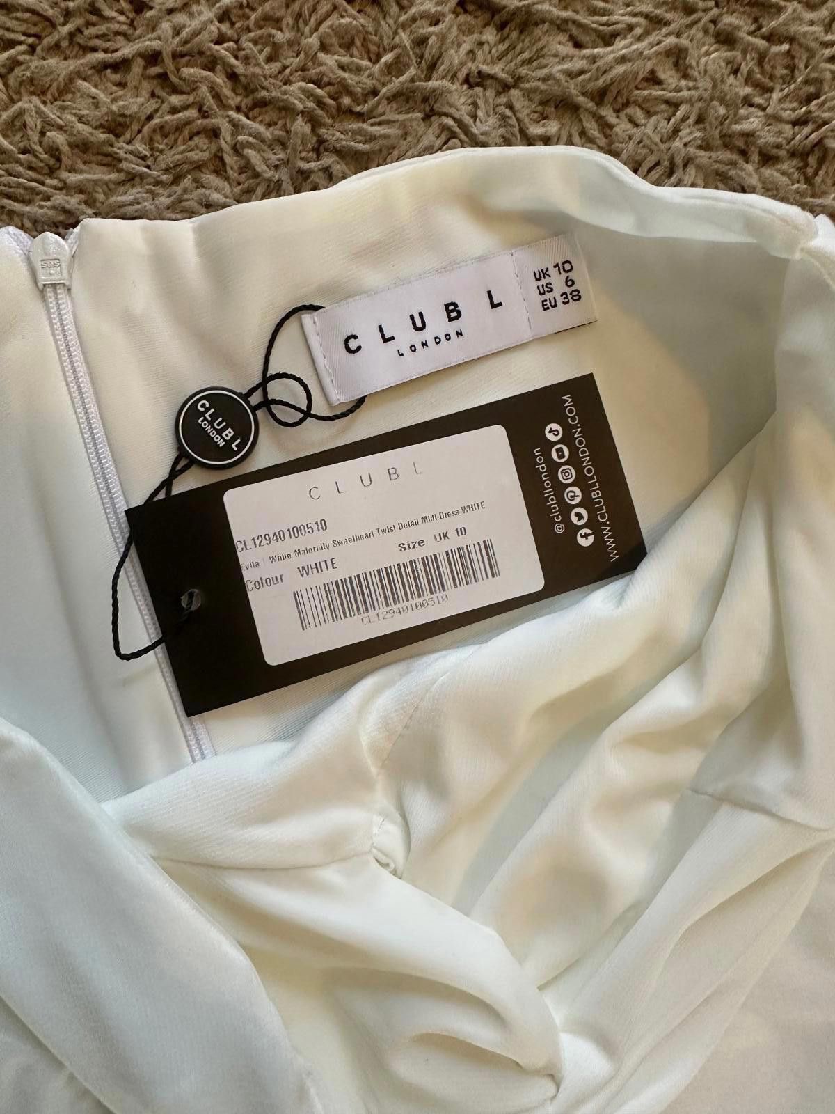 Designer CLUB L London Elegant White Midi Dress Size M / US 6-8 / IT 42-44 - 1 Thumbnail