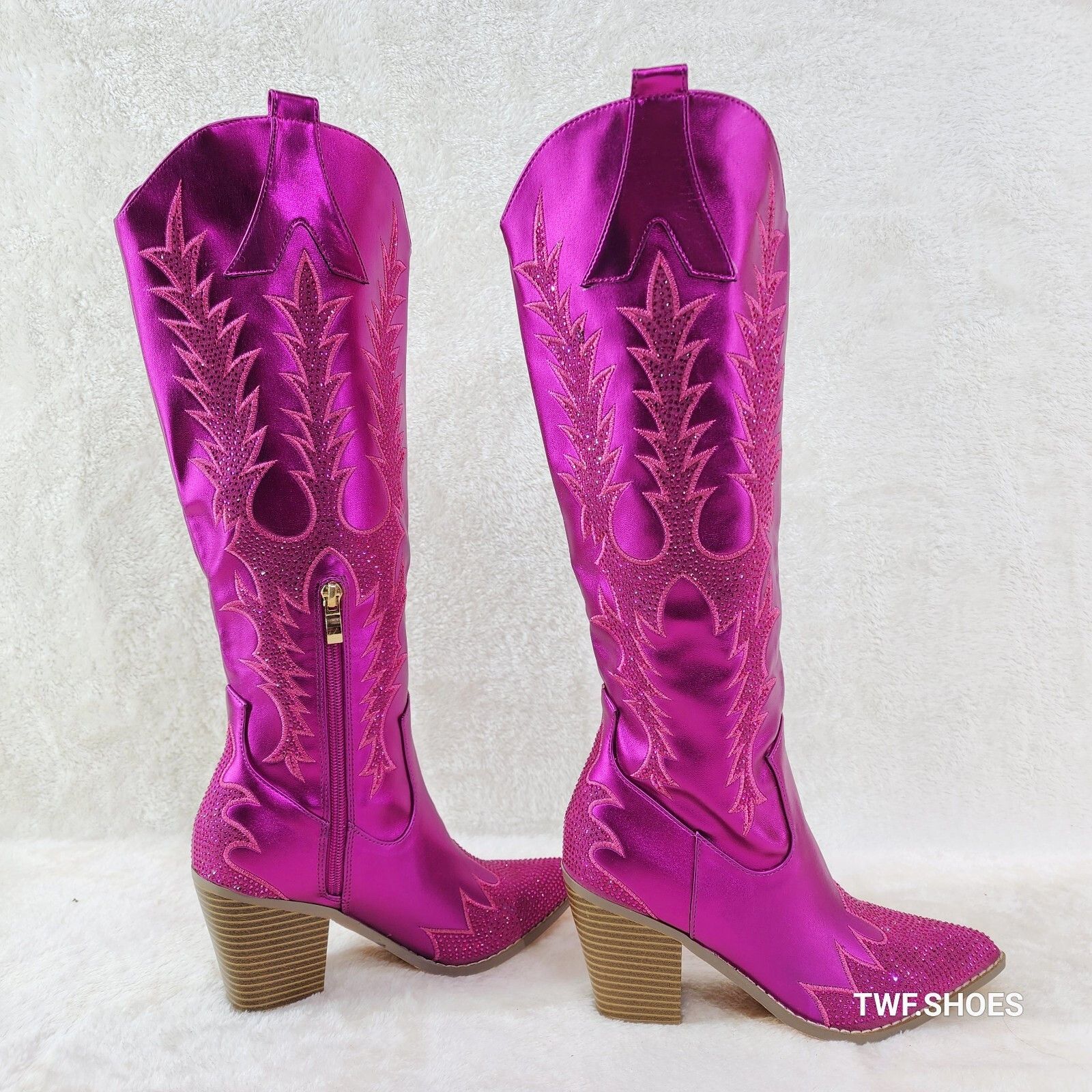 Flash Brush Metallic Matte Rhinestone Western Knee High Cowg