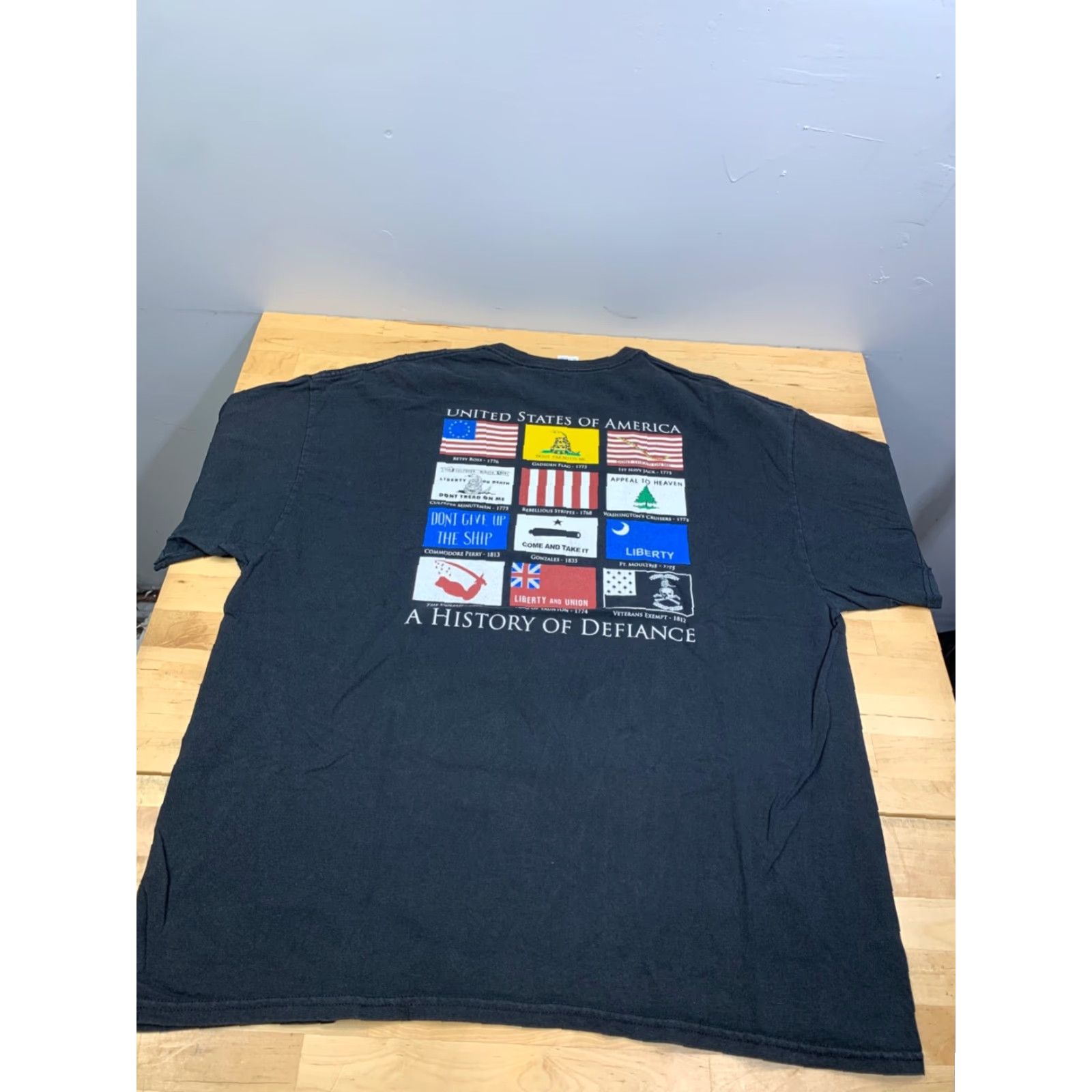 Gildan United States of America A History of Defiance Flag Shirt Mens 2XL Black Size US XXL / EU 58 / 5 - 8 Thumbnail