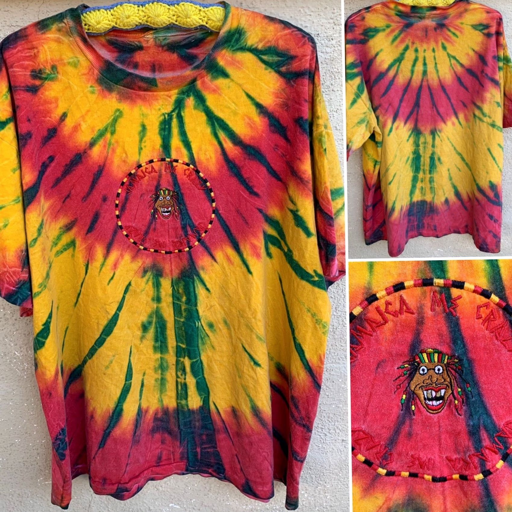 Vintage VINTAGE Jamaica Me Crazy embroidered t shirt tie dye tee single stitch 2XL or 3XL Size US XXL / EU 58 / 5 - 2 Thumbnail