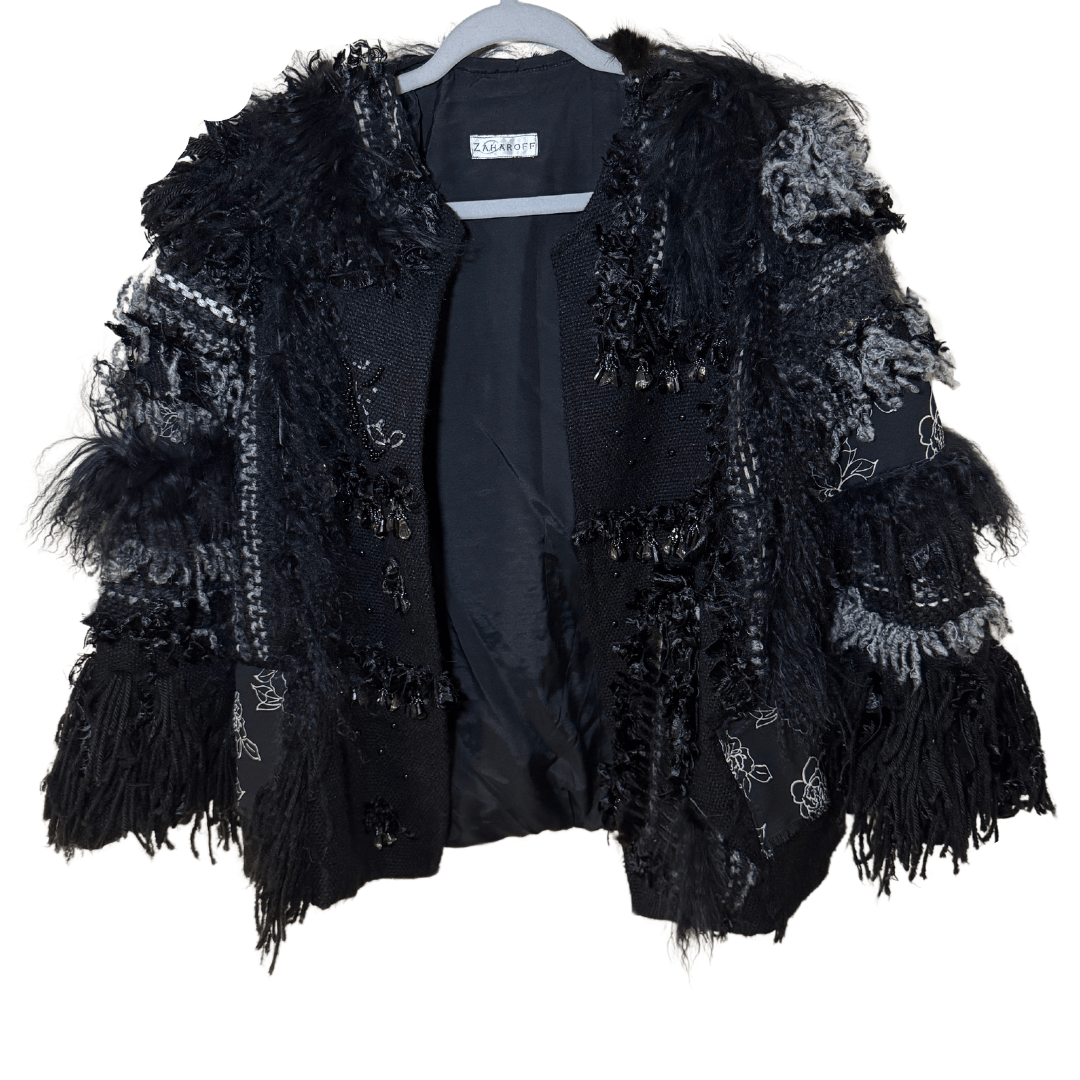 Zara Zaharoff Women's Jacket with Fur Stripes and embellishments Size L / US 10 / IT 46 - 1 Thumbnail