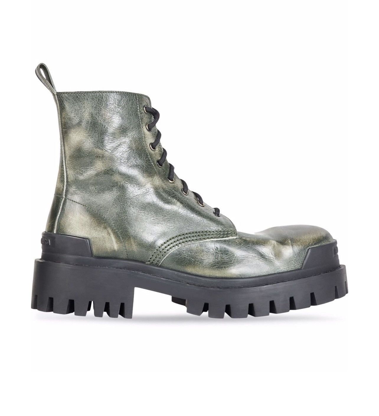 image of $1.4K ValueBalenciaga Strike Leather Combat Boots in Dark Green, Men's (Size 8)
