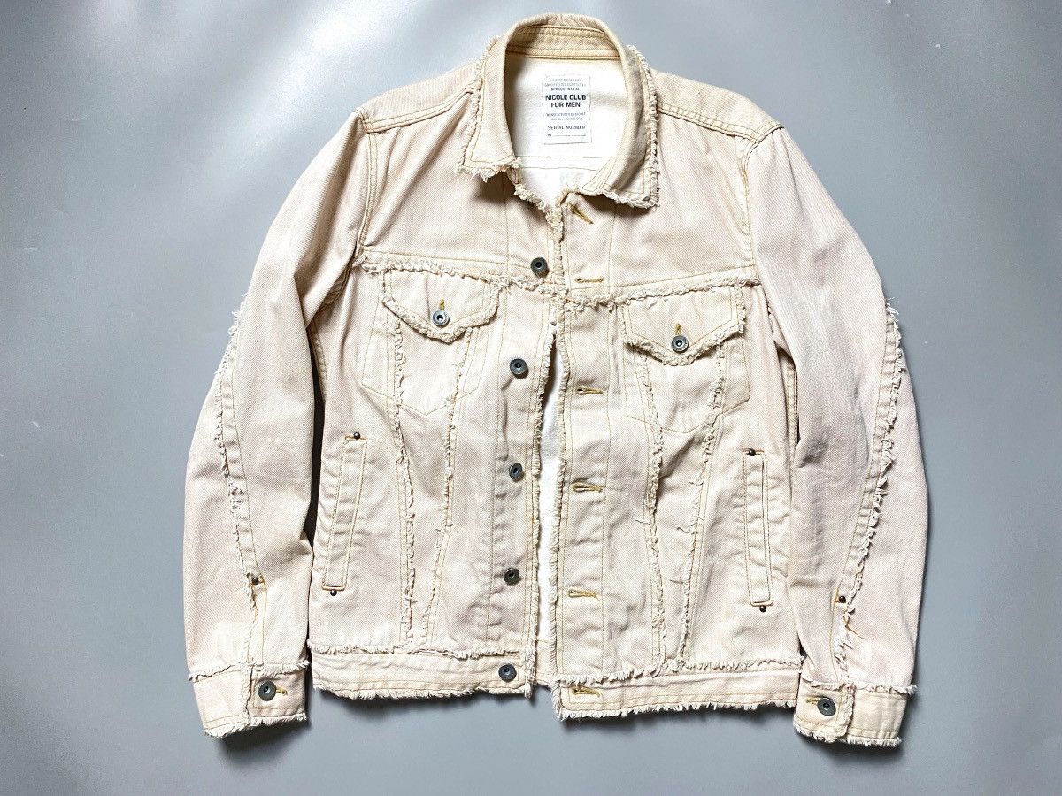 image of If Six Was Nine x Le Grande Bleu L G B Distressed Nicole Club Denim Jacket in Ivory (Size Medium)