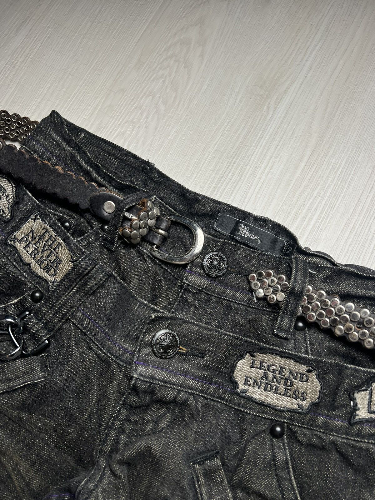 14th Addiction Midas Mud Wash Black Fadded Double Waist Dirty Flared Jeans Size US 31 - 5 Thumbnail