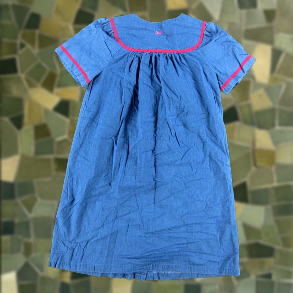 Denime VINTAGE Go Softly Patio Cotton Blue Denim Pink Floral Embroidered Pocket Dress S Size S / US 4 / IT 40 - 1 Thumbnail