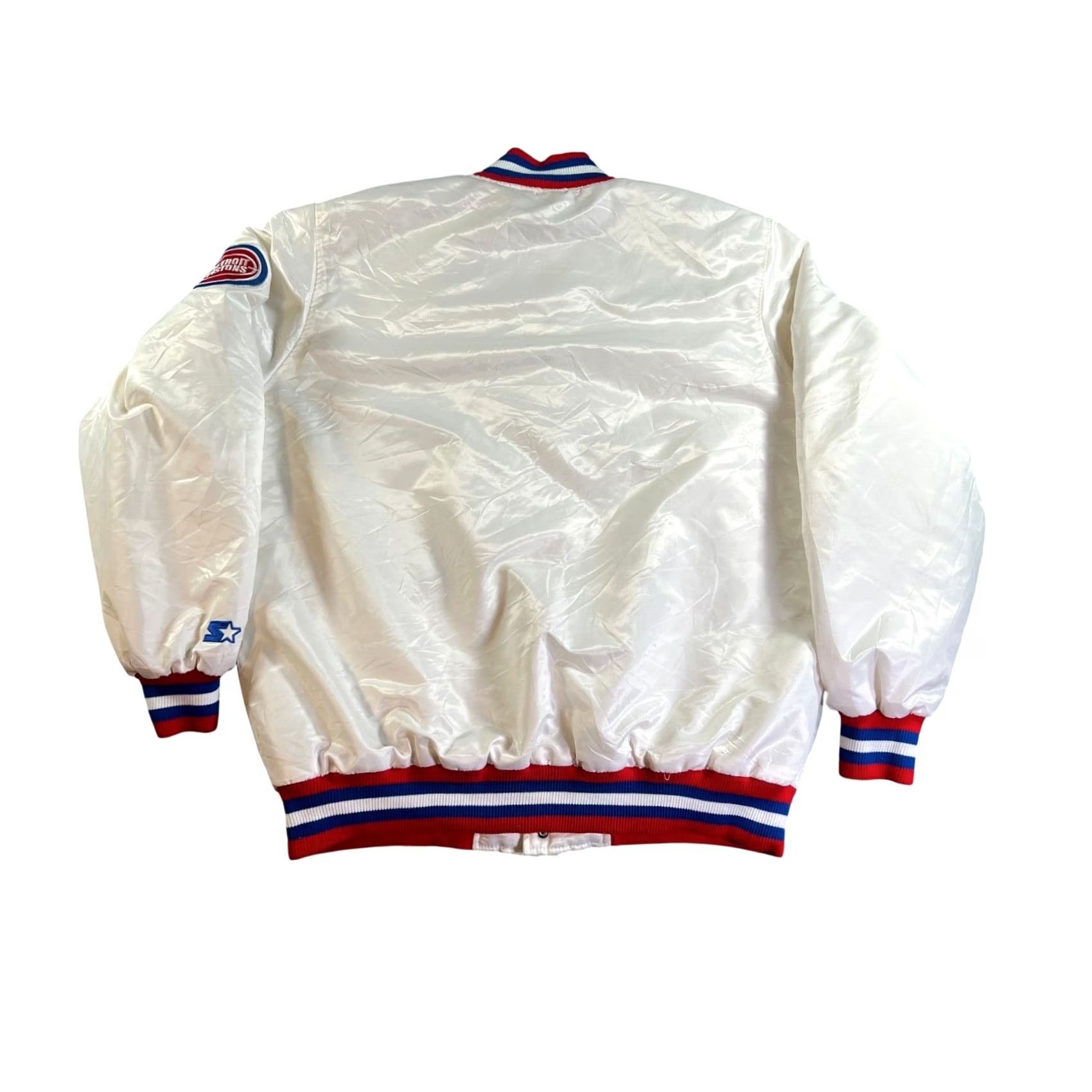 Starter VINTAGE Starter Detroit Pistons Jacket Mens 2XL White Satin Varsity Slim Fit Snap Embroidered Logo Quilted Pockets Basketball 90s Hip Hop Streetwear" Size US XXL / EU 58 / 5 - 2 Thumbnail