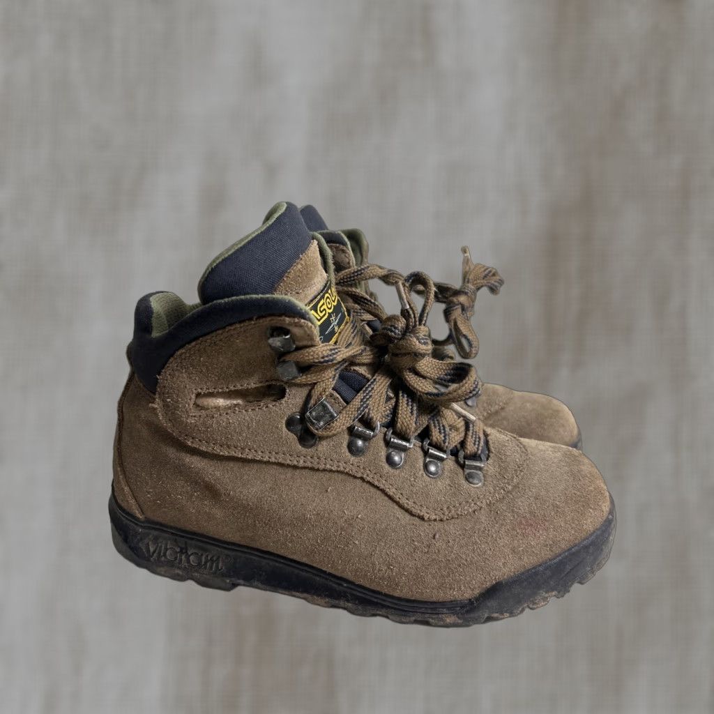 Vintage ASOLO Rainier MID Hiking Boots Womens Sz 6.5 Nubuck Leather Vibram Sole Ankle Lace Up Round Toe Brown Boots Ladies Size US 7 / IT 37 - 1 Thumbnail