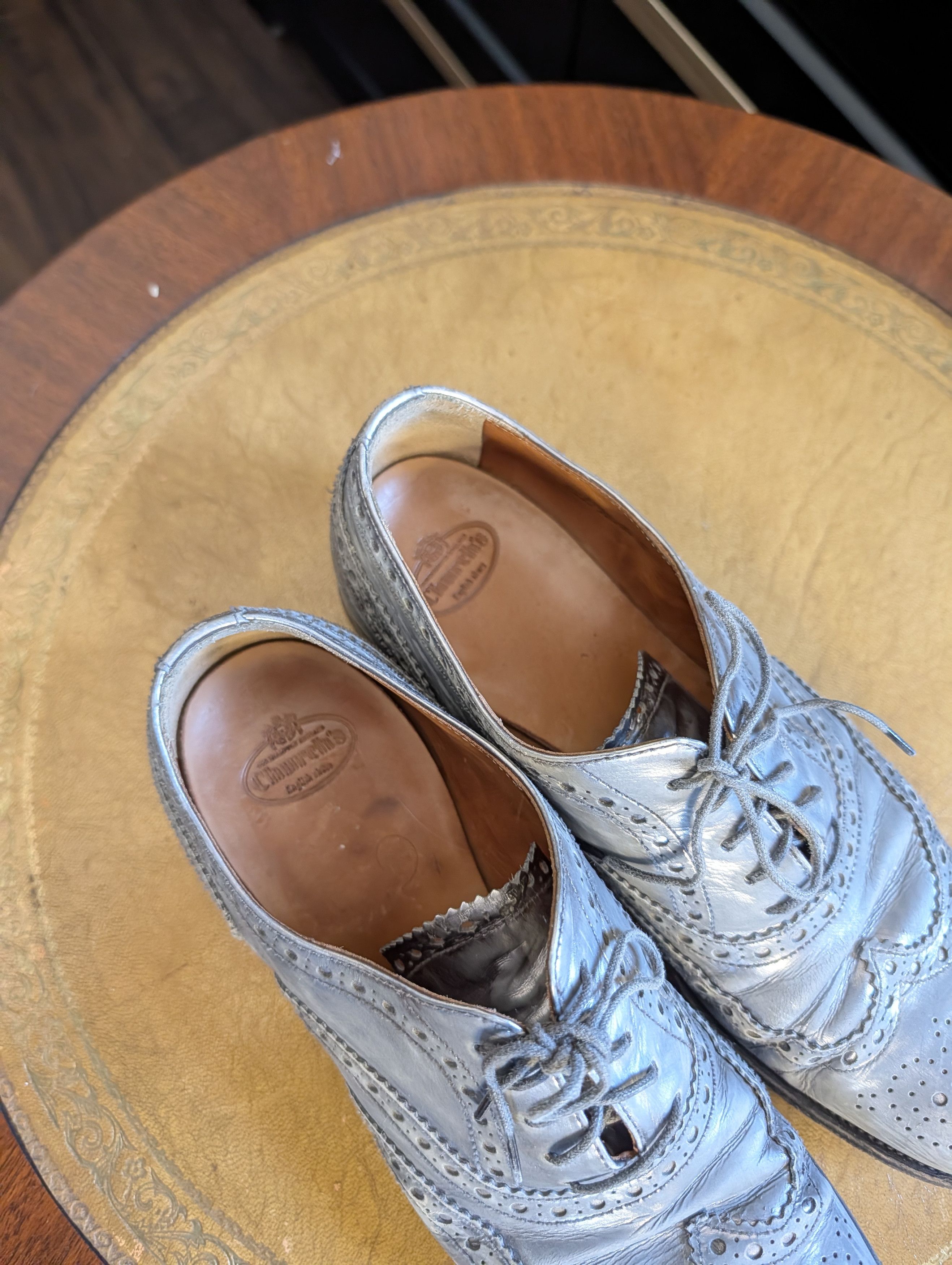Church's $1,400 Burwood silver leather wingtip brogues Italy 37 Size US 6.5 / IT 36.5 - 10 Thumbnail