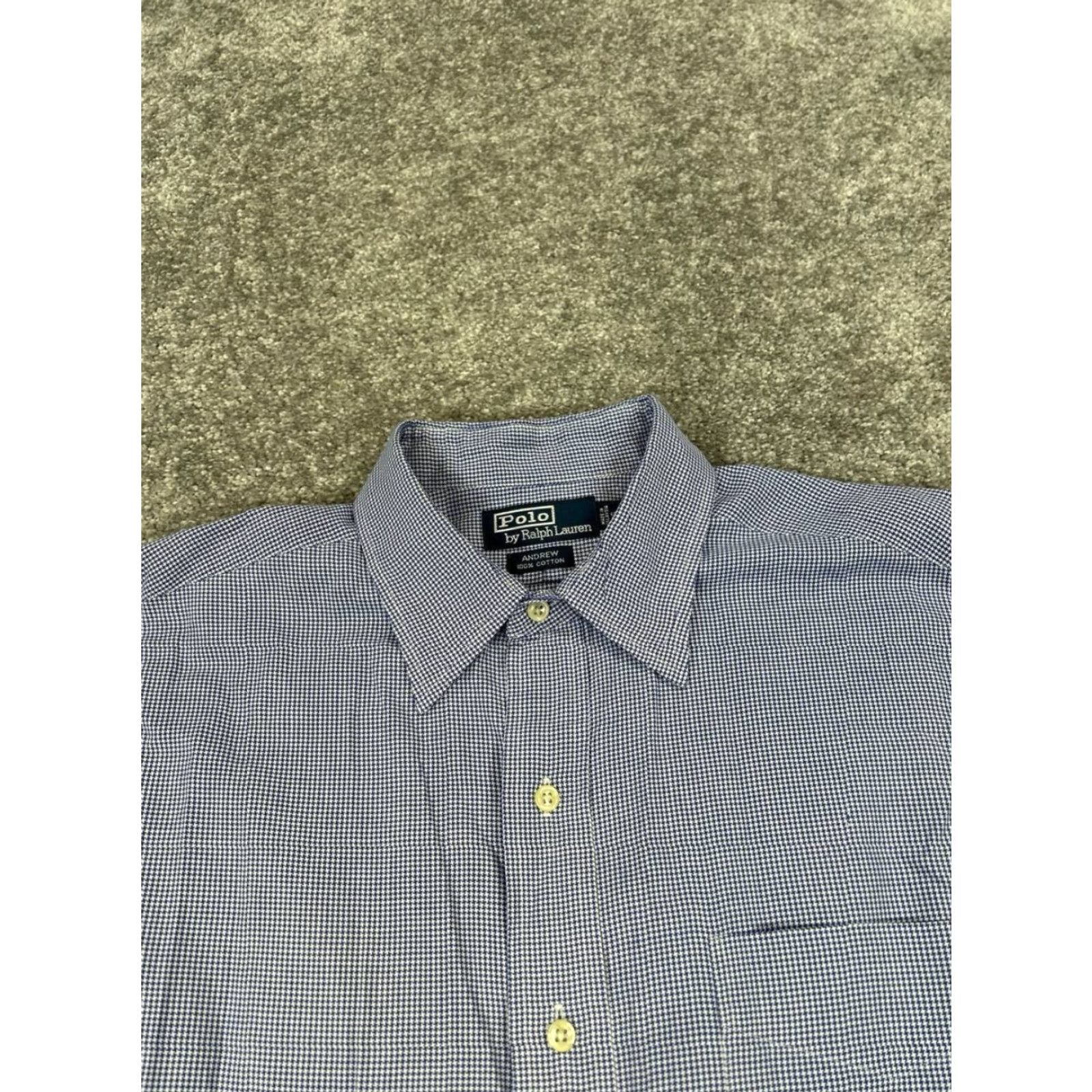 Polo Ralph Lauren VINTAGE Polo By Ralph Lauren Dress Shirt Mens 16 Blue White Cotton Button Up Size 42R - 2 Thumbnail