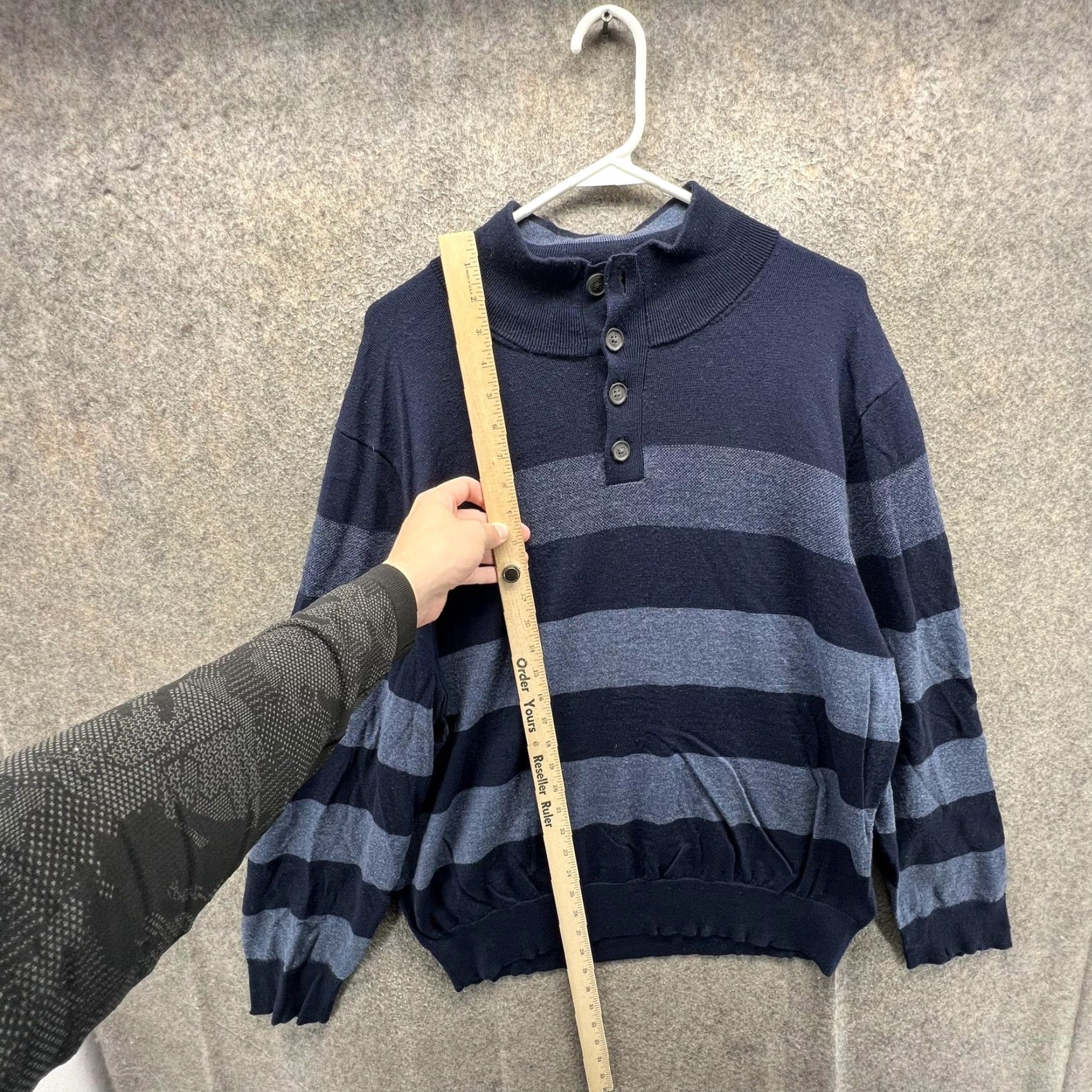 Brooks Brothers Brooks Brothers Sweater Mens XL Blue Wool Stripe Mock Neck Henley Knit Pullover Size US XL / EU 56 / 4 - 3 Thumbnail