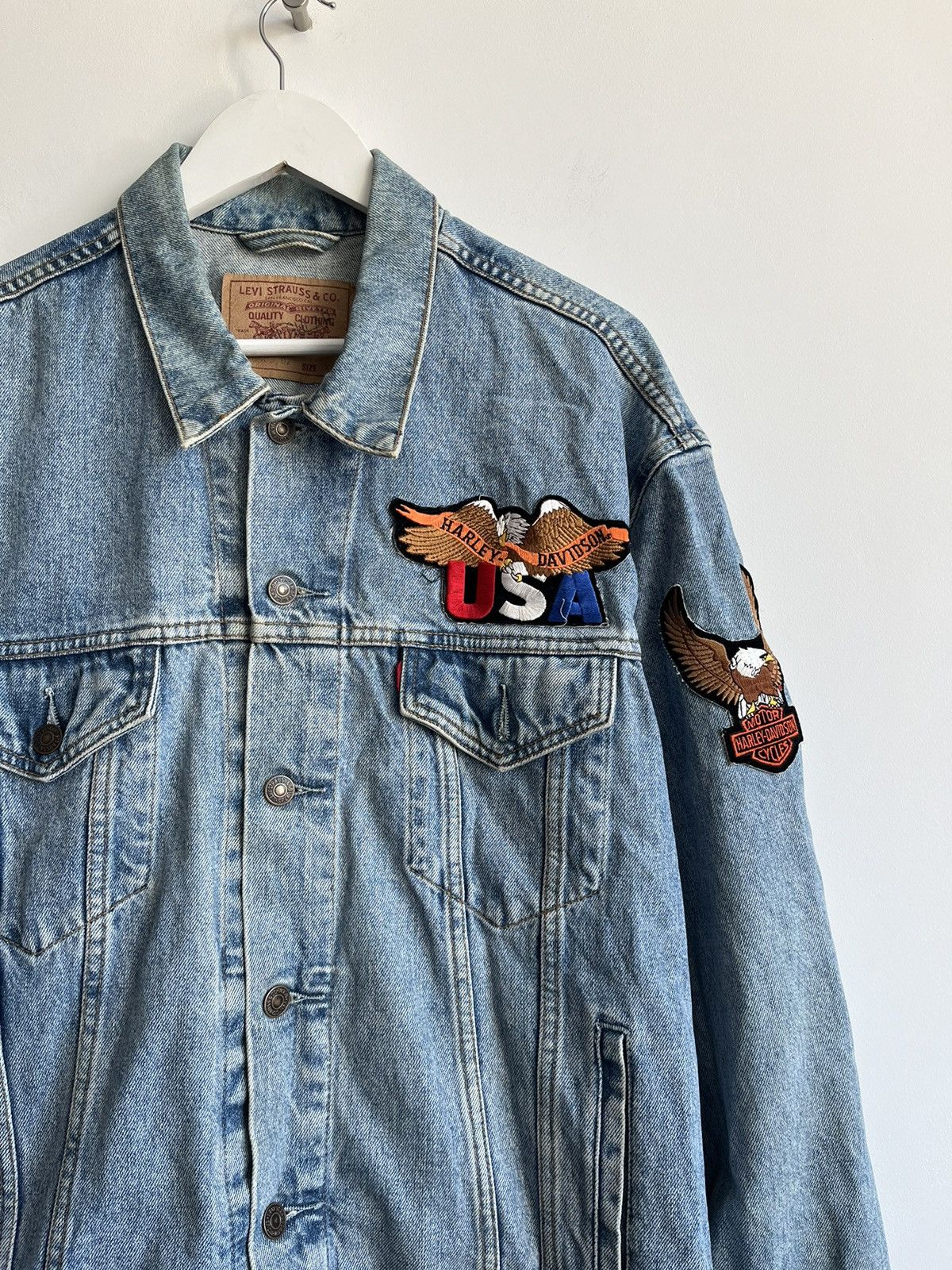 Levi's Vintage Levis Harley Davidson Patched Denim Jacket Size US XXL / EU 58 / 5 - 3 Thumbnail