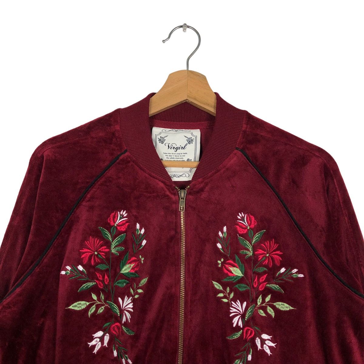 Japanese Brand 🔥Velvet Bomber Jacket Flower Big Logo Virgirl Japan Made Size US M / EU 48-50 / 2 - 3 Thumbnail