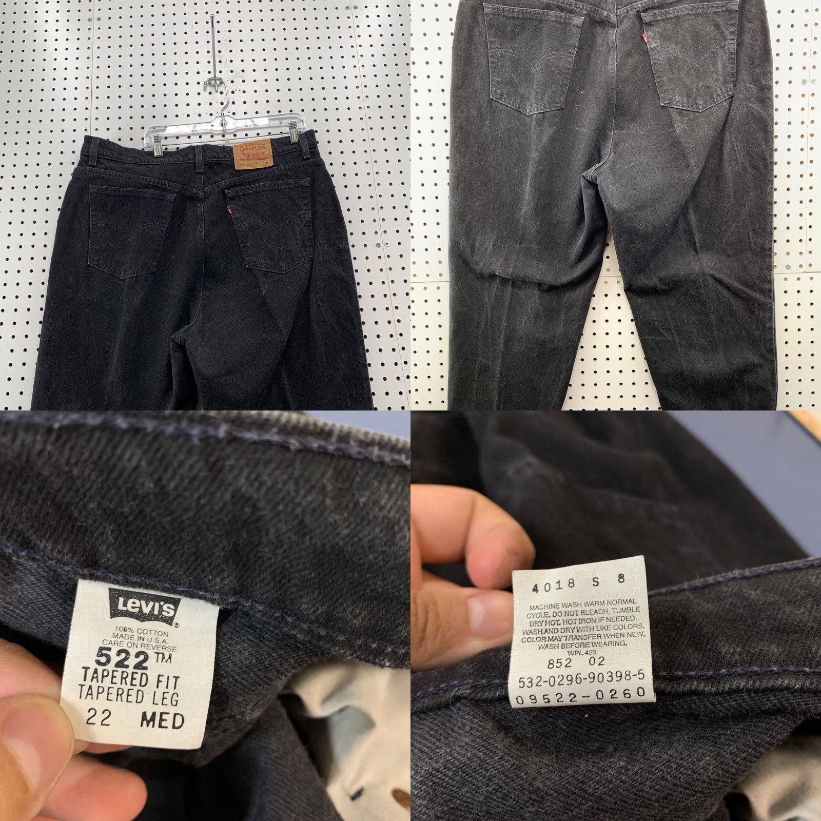 Levi's VINTAGE Levis 522 Black Denim Jeans Womens 22 Tapered Leg FITS 40X32 USA Size 40" / US 18 - 9 Thumbnail
