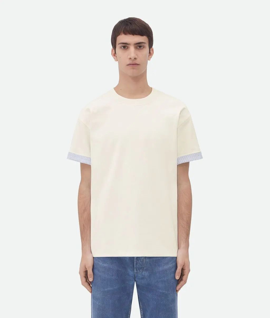 o1lf3ng11025 Double Layer Cotton Check T-Shirt in Off-White