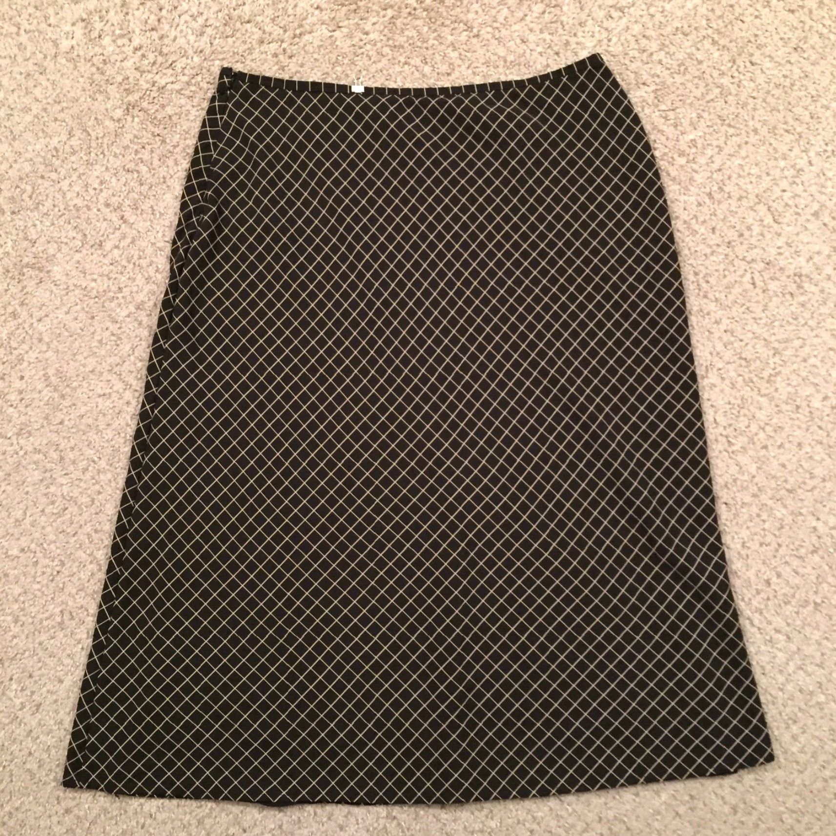 Vintage G.H. Bass & Co. Skirt Midi Women Size 14 Black Argyle Lined Lightweight A-Line Polyester Size 36" / US 14 / IT 50 - 6 Thumbnail