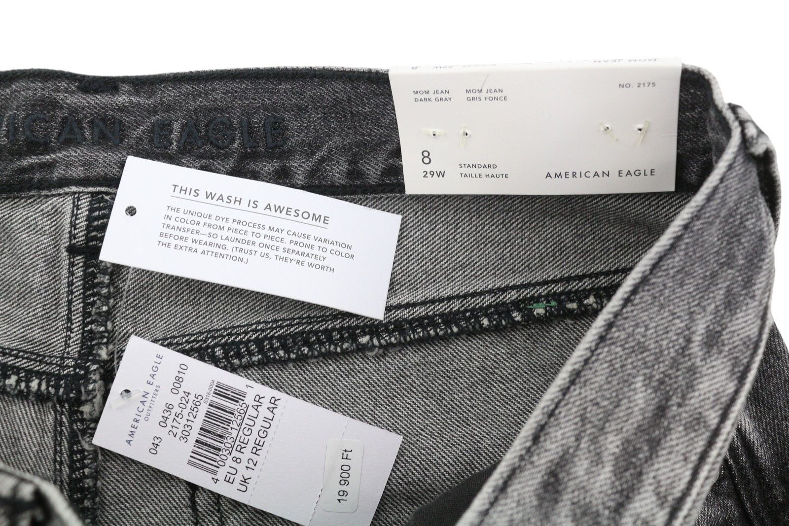American Eagle Outfitters MOM W29 Dark Grey Distress Jeans 88791 Size 29" - 7 Thumbnail
