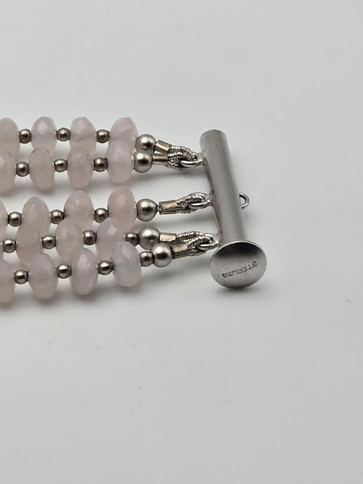 Other Sterling Silver Pink Quartz Bead Bracelet Filigree Flower Size ONE SIZE - 2 Thumbnail
