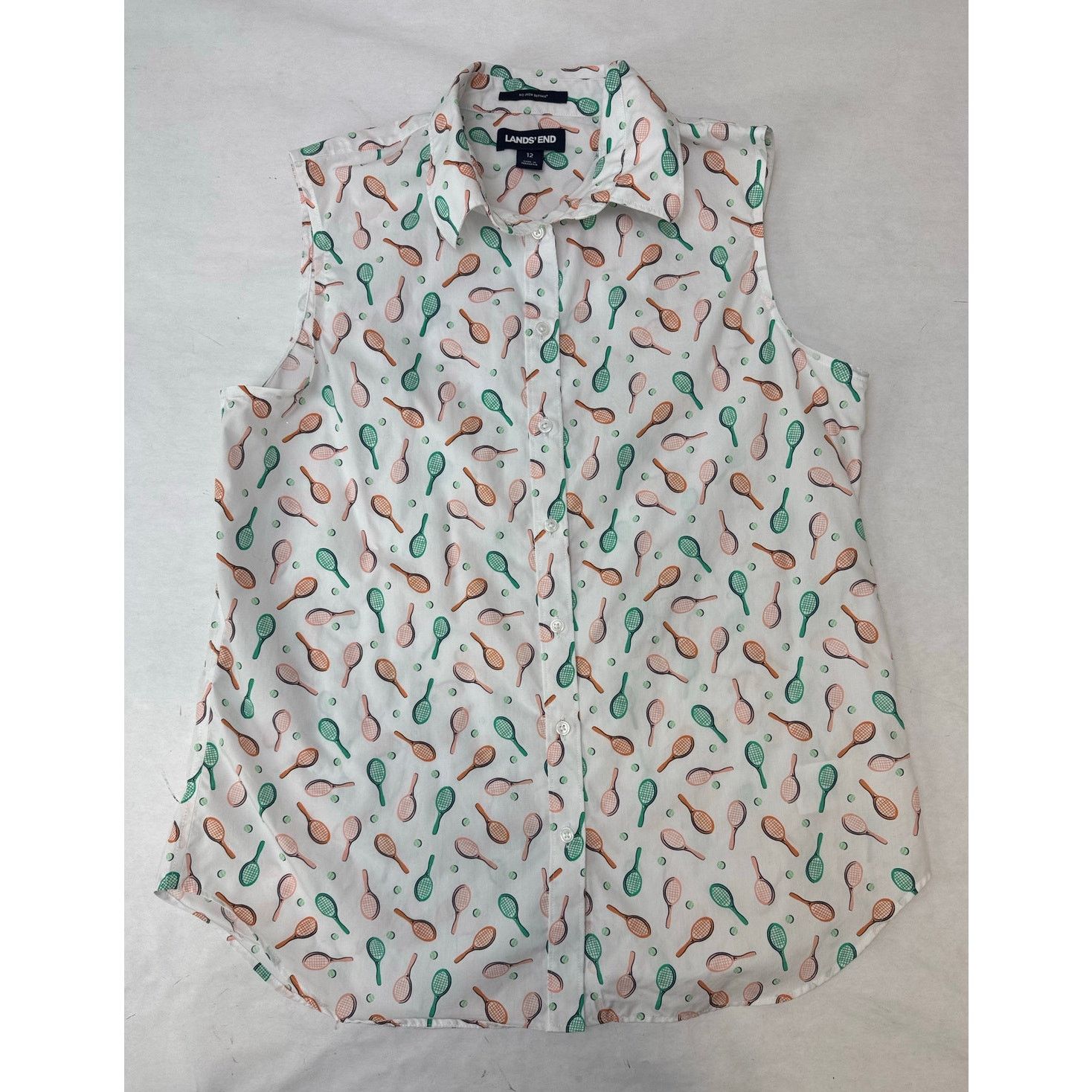 Lands' End Land's End Tennis Racket Print Sleeveless Button Shirt - 12 Size XL / US 12-14 / IT 48-50 - 1 Thumbnail