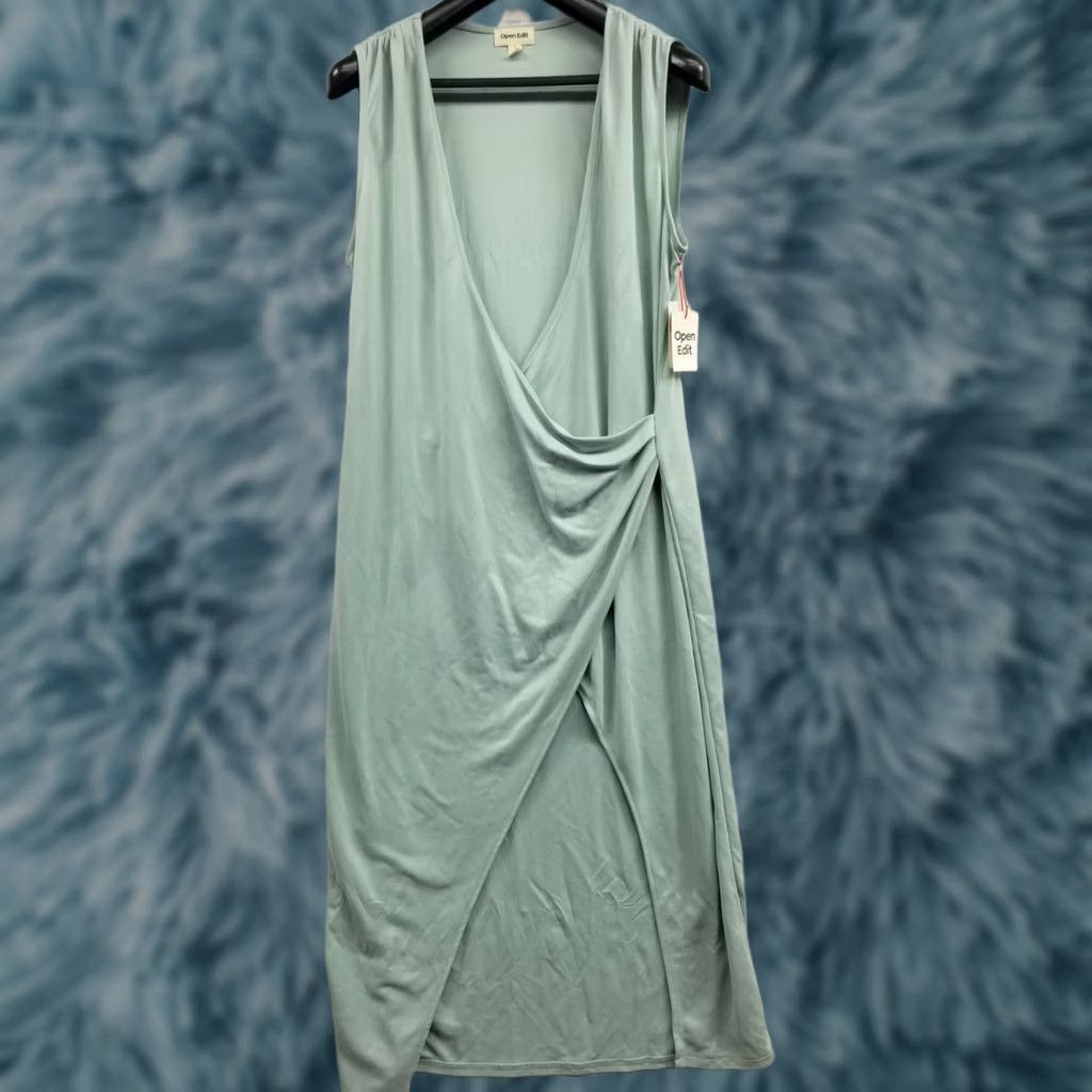 Vintage Open Edit Womens Shift Dress Green Maxi V Neck Sleeveless Casual NWT L Slit Size L / US 10 / IT 46 - 1 Thumbnail