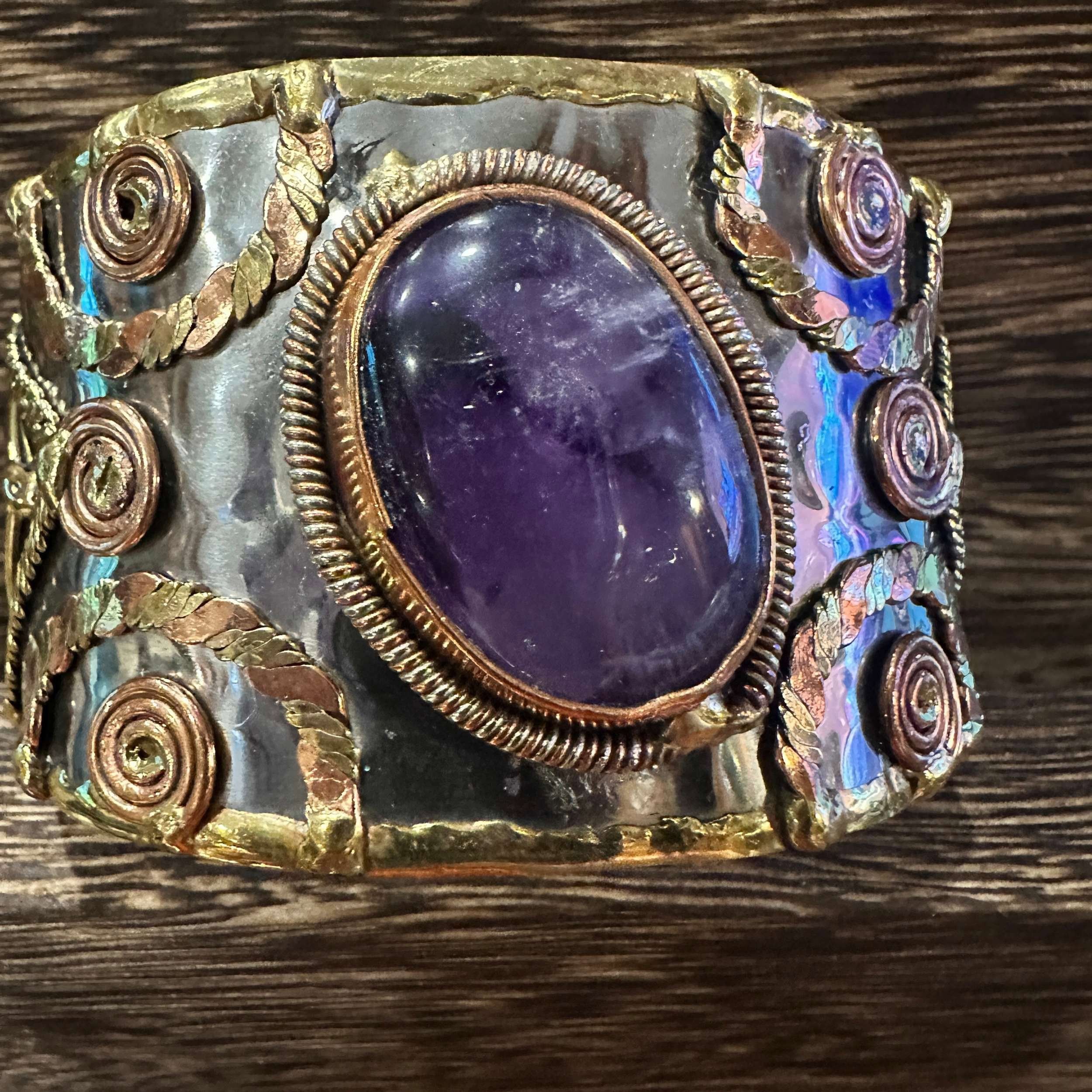 Other Artisan Purple Amethyst Cuff Bracelet, 2" Width, Adjustable Size ONE SIZE - 1 Thumbnail