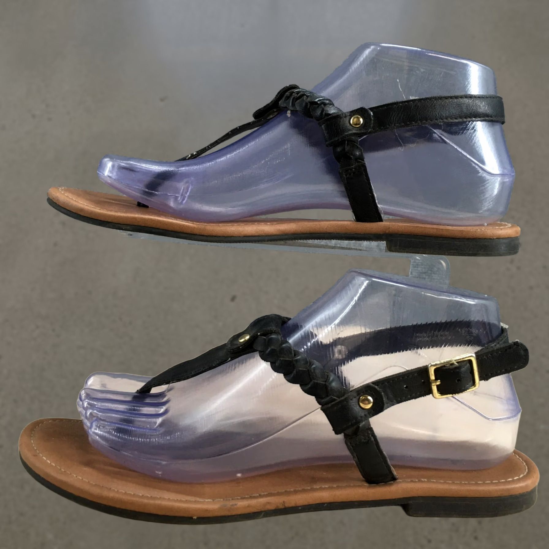 Vintage American Eagle Sandals Womens 7.5 Casual Toe Post Slingback Flats Brown Leather Size US 8 / IT 38 - 1 Thumbnail