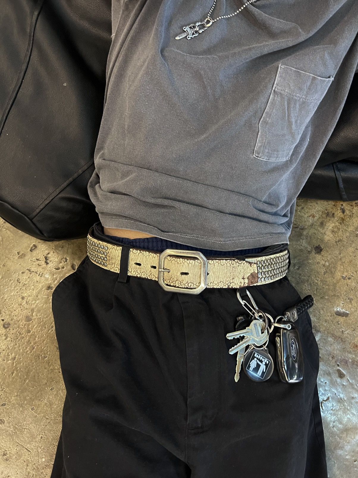 Designer × Vintage SOLD* Vintage Studded Leather Belt Size 34 - 5 Thumbnail